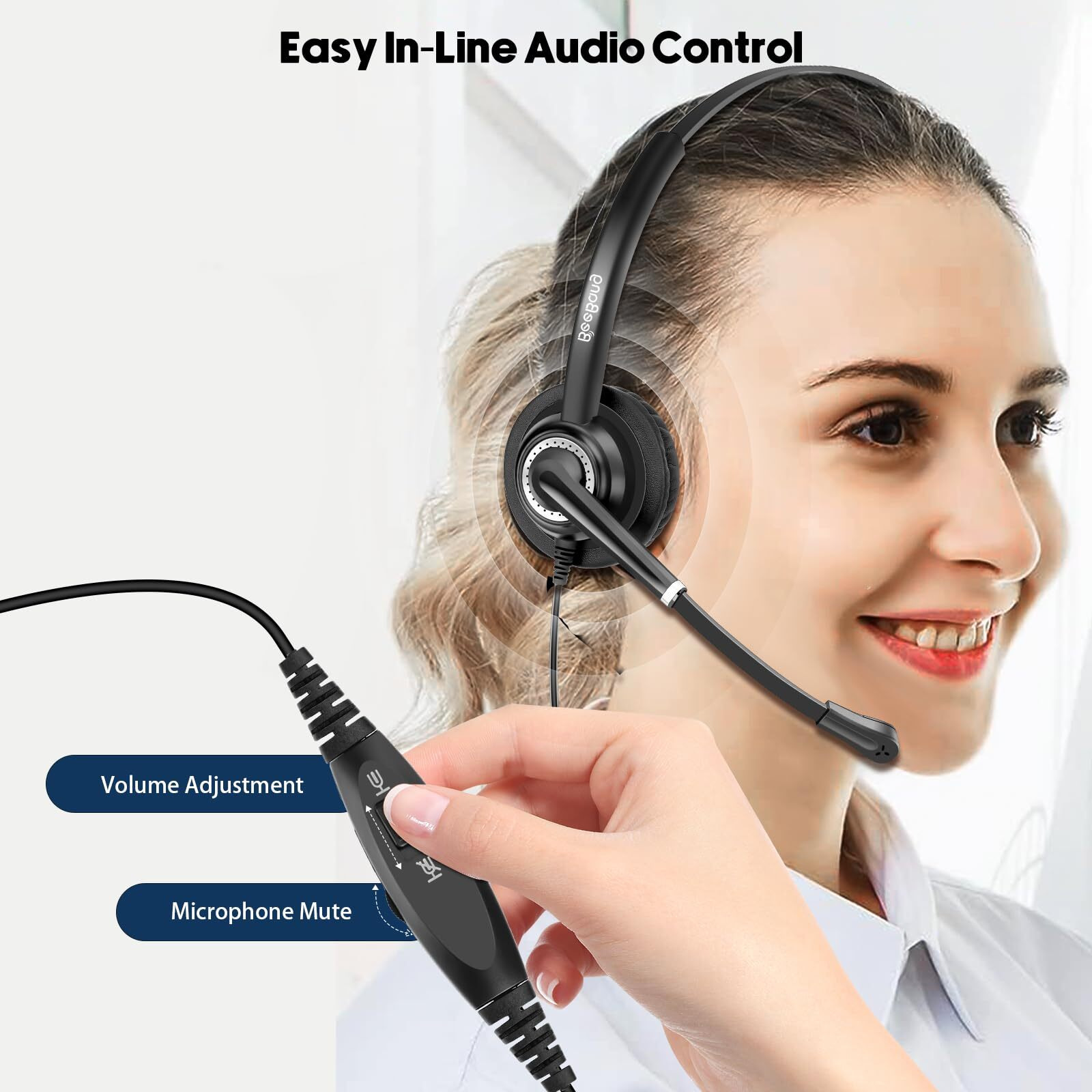 Beebang Telephone Headset With Microphone Noise Canceling For Office Landline Deskphone  With Mic Mute Volume Controller  Binaural Rj9 Phone Headset For Call Center Polycom Avaya Nortel