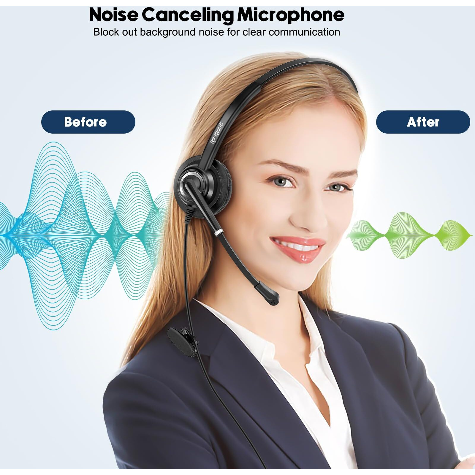 Beebang Telephone Headset With Microphone Noise Canceling For Office Landline Deskphone  With Mic Mute Volume Controller  Binaural Rj9 Phone Headset For Call Center Polycom Avaya Nortel