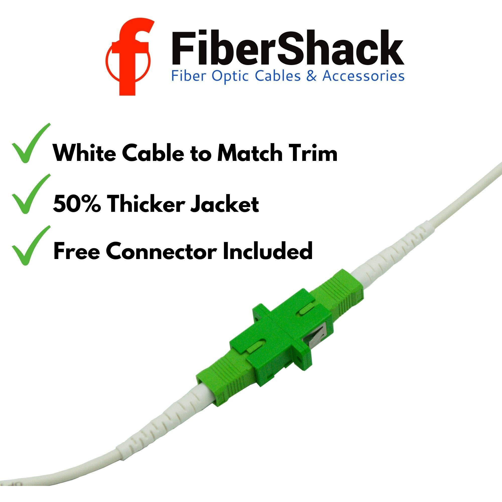 Fibershack - White Sc/Apc Fiber Optic Internet Cable 30Ft - 10M Scapc Simplex Single Mode Cable & Connector - Replacement Fiber Patch Cable & Optical Cable Extension For Residential Fiber Networks