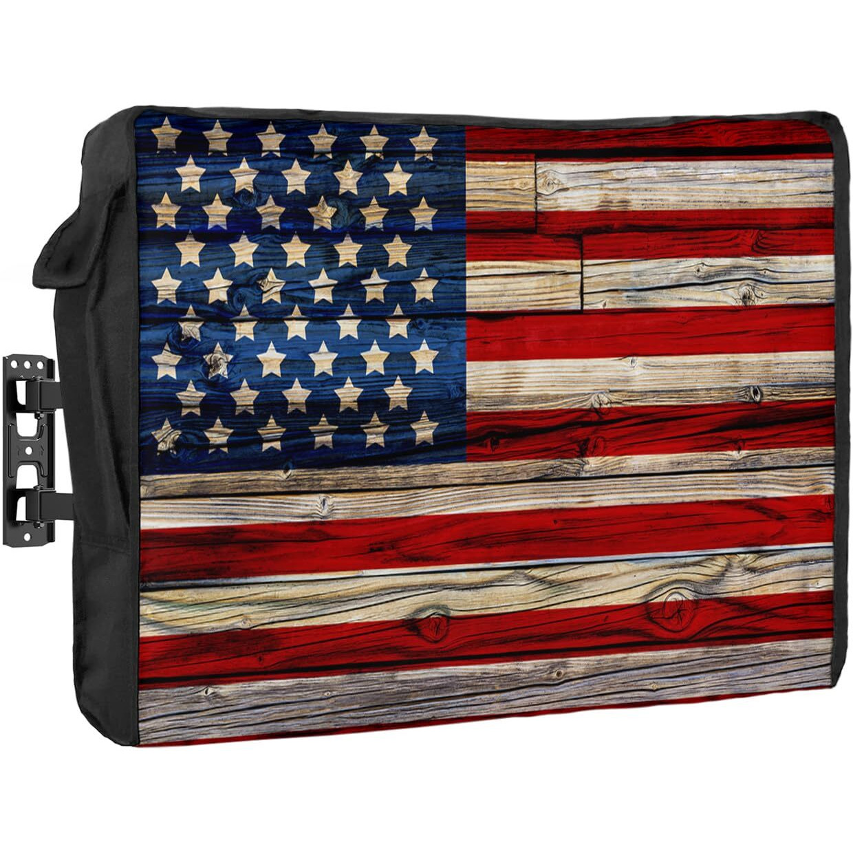 American Flag Outdoor Tv Cover 70 To 75 Inches Weatherproof & Waterproof  Red Striped Blue Star Outdoor Tv Enclosure With Remote Control Pocket  Vintage Wooden Tv Screen Protectors For Outside Tv