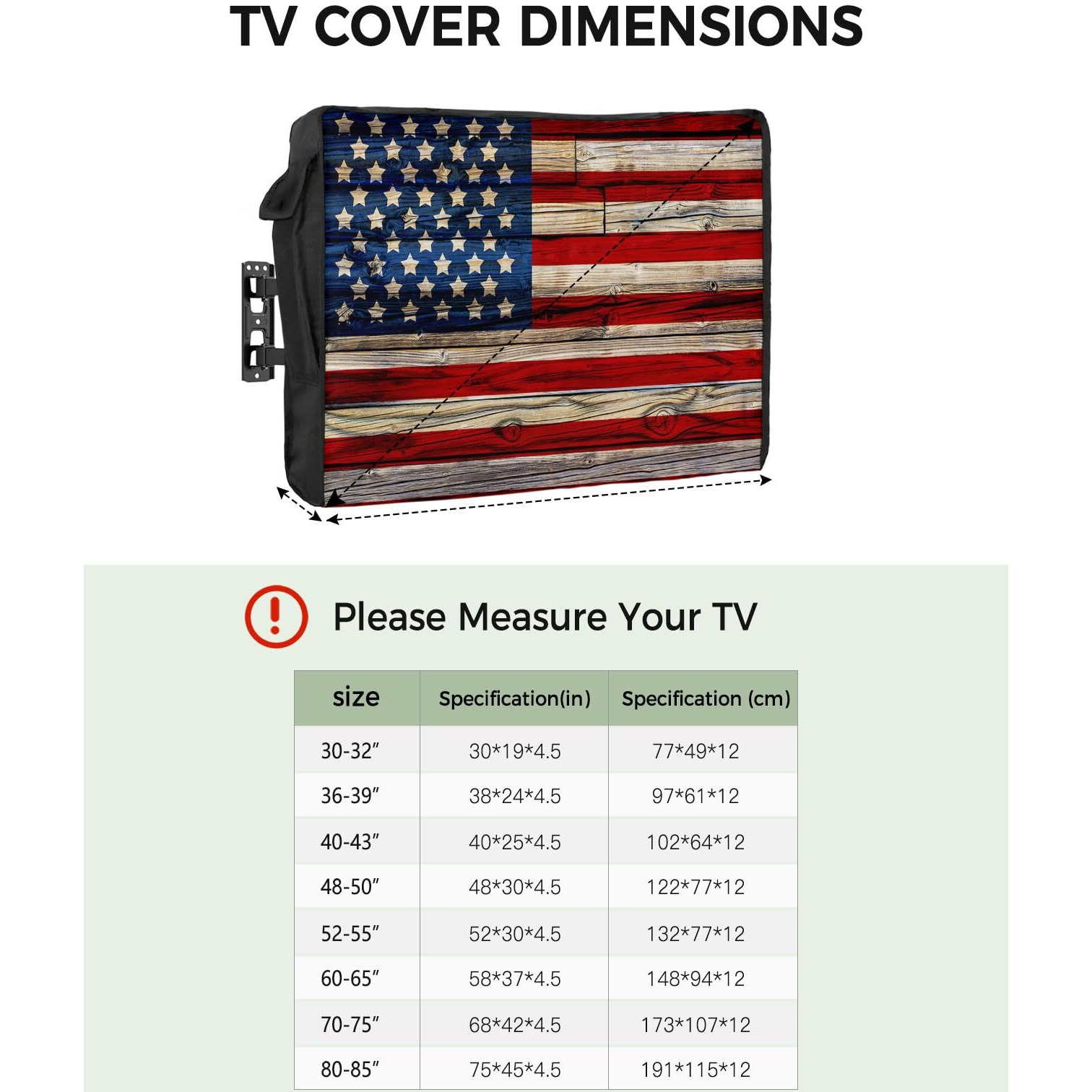 American Flag Outdoor Tv Cover 70 To 75 Inches Weatherproof & Waterproof  Red Striped Blue Star Outdoor Tv Enclosure With Remote Control Pocket  Vintage Wooden Tv Screen Protectors For Outside Tv