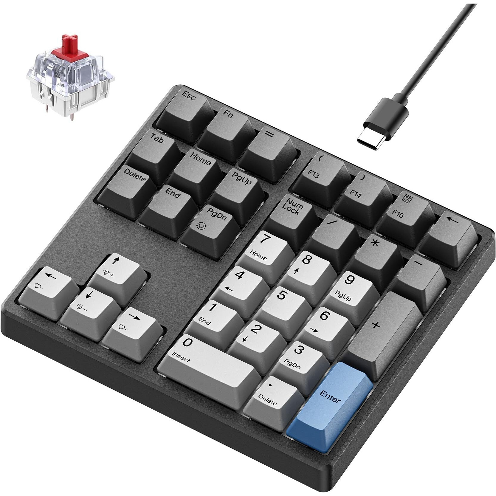 Kisnt Mechanical Number Pad  34 Key Hot Swappable Numpad With Gateron Switches Wired Usb Numeric Keypad With Pbt Keycaps White Backlit Keypad For Laptop  Mac  Pc Desktop (Red Switch)