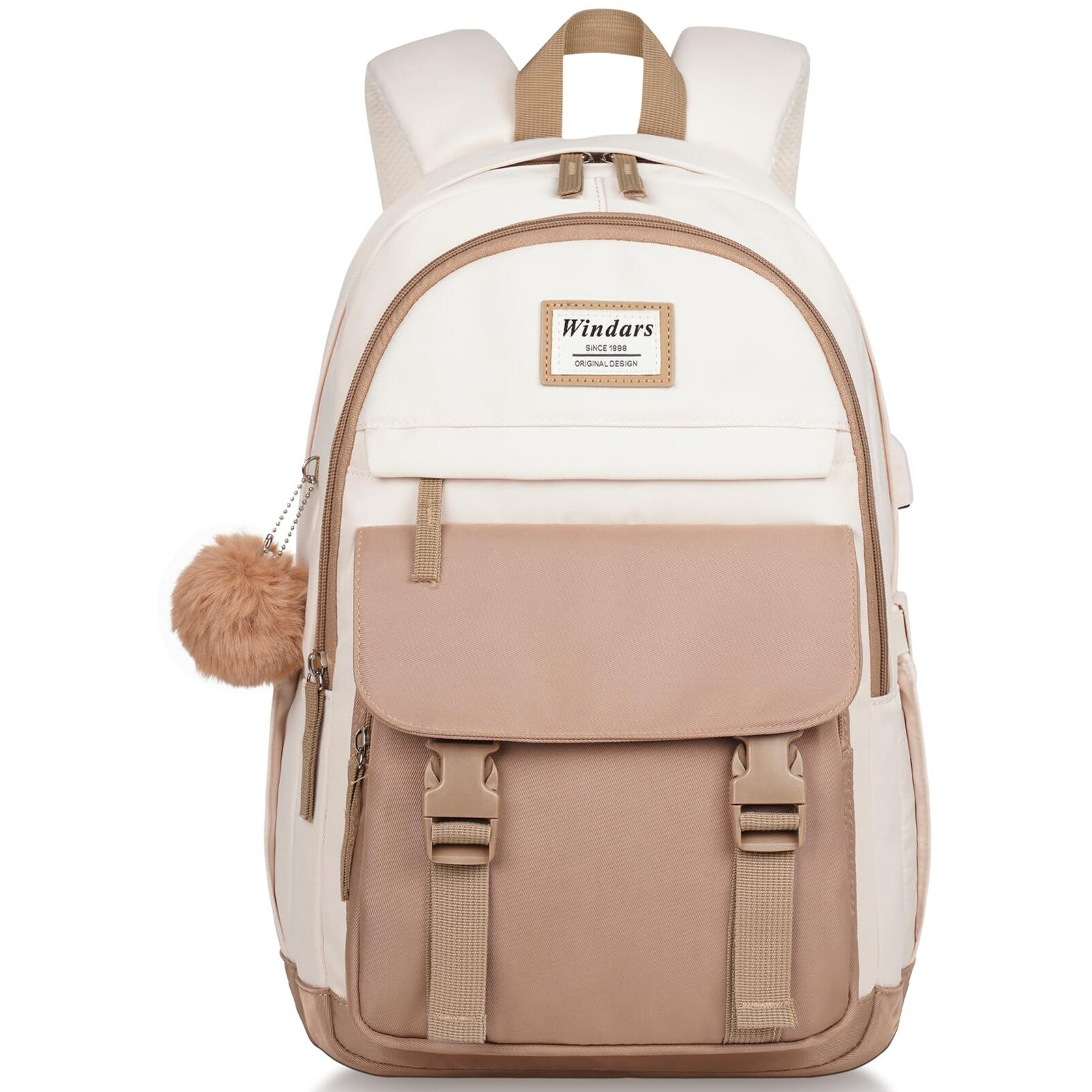 Windars School Backpack For Teen Girls  Cute College Backpacks For Women Students Aesthetic Bookbag Large 17.3 Inch Laptop Bag Middle School Travel Back Pack (Khaki Beige)