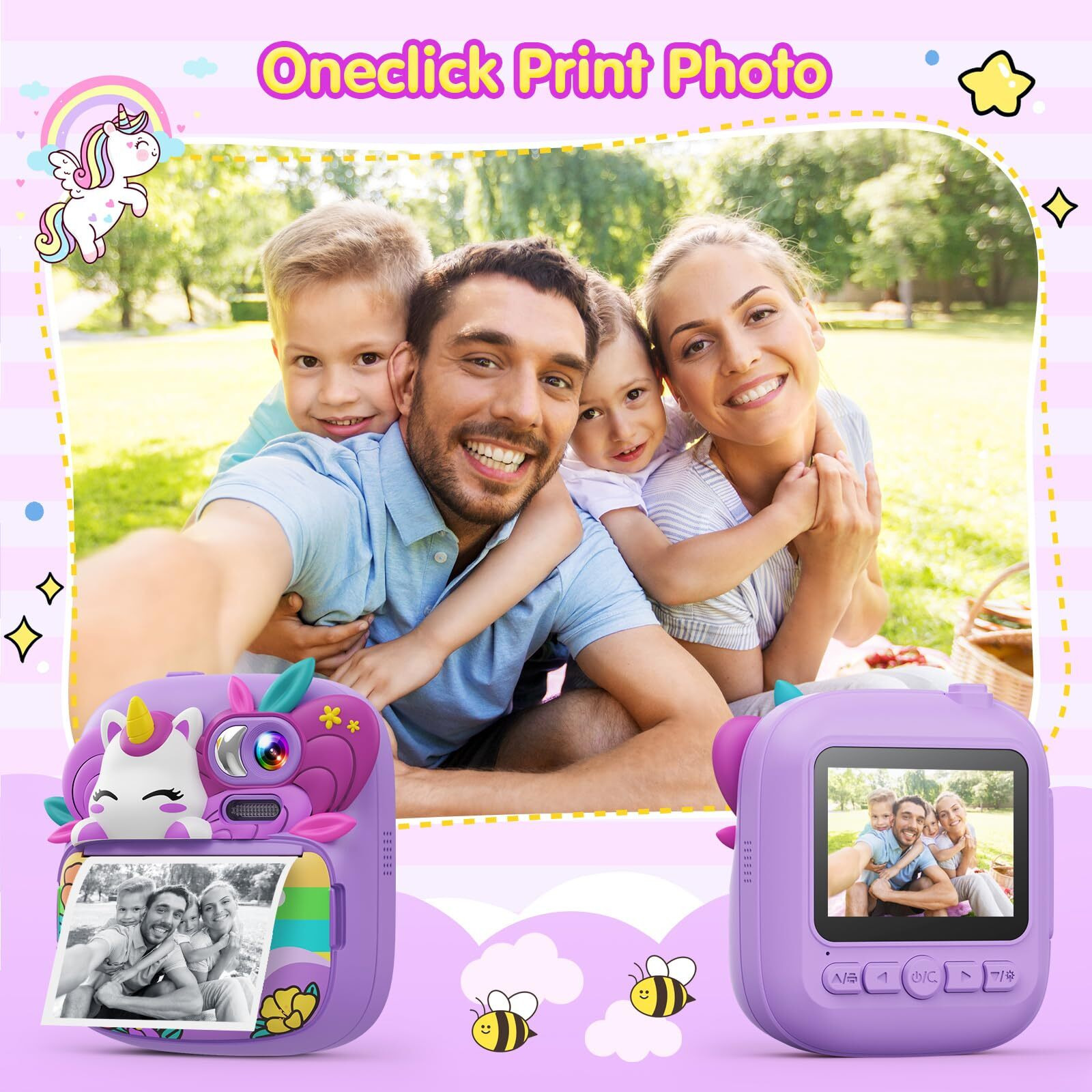 Kids Camera Instant Print  Camera For Kids With Printable Photos  Toddler Camera Toys For Children Ages 3-14  Digital Camera For Girls 4 5 6 7 8 9 10 11 12 13 Years Old - Purple