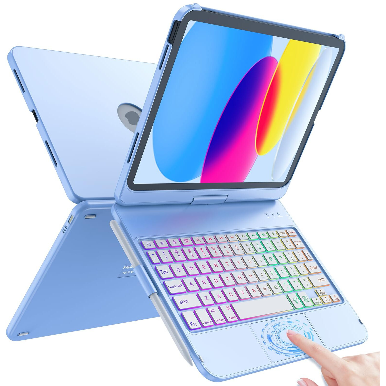 Fuwang Touch Keyboard Case For Ipad 10Th Generation 10.9 Inch 2022  360 Rotatable For Ipad 10Th Generation Case With Keyboard  Multi-Touch Backlit Keyboard For Ipad 10Th Generation Blue