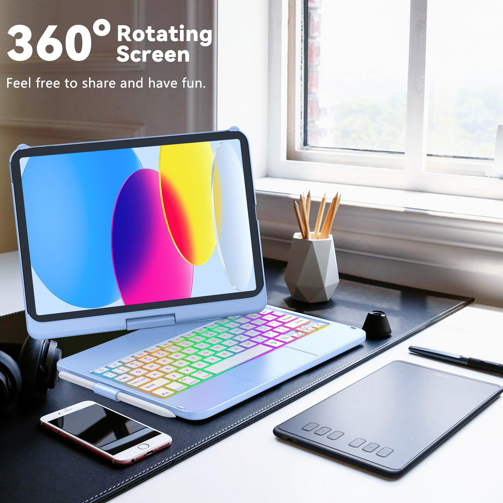 Fuwang Touch Keyboard Case For Ipad 10Th Generation 10.9 Inch 2022  360 Rotatable For Ipad 10Th Generation Case With Keyboard  Multi-Touch Backlit Keyboard For Ipad 10Th Generation Blue