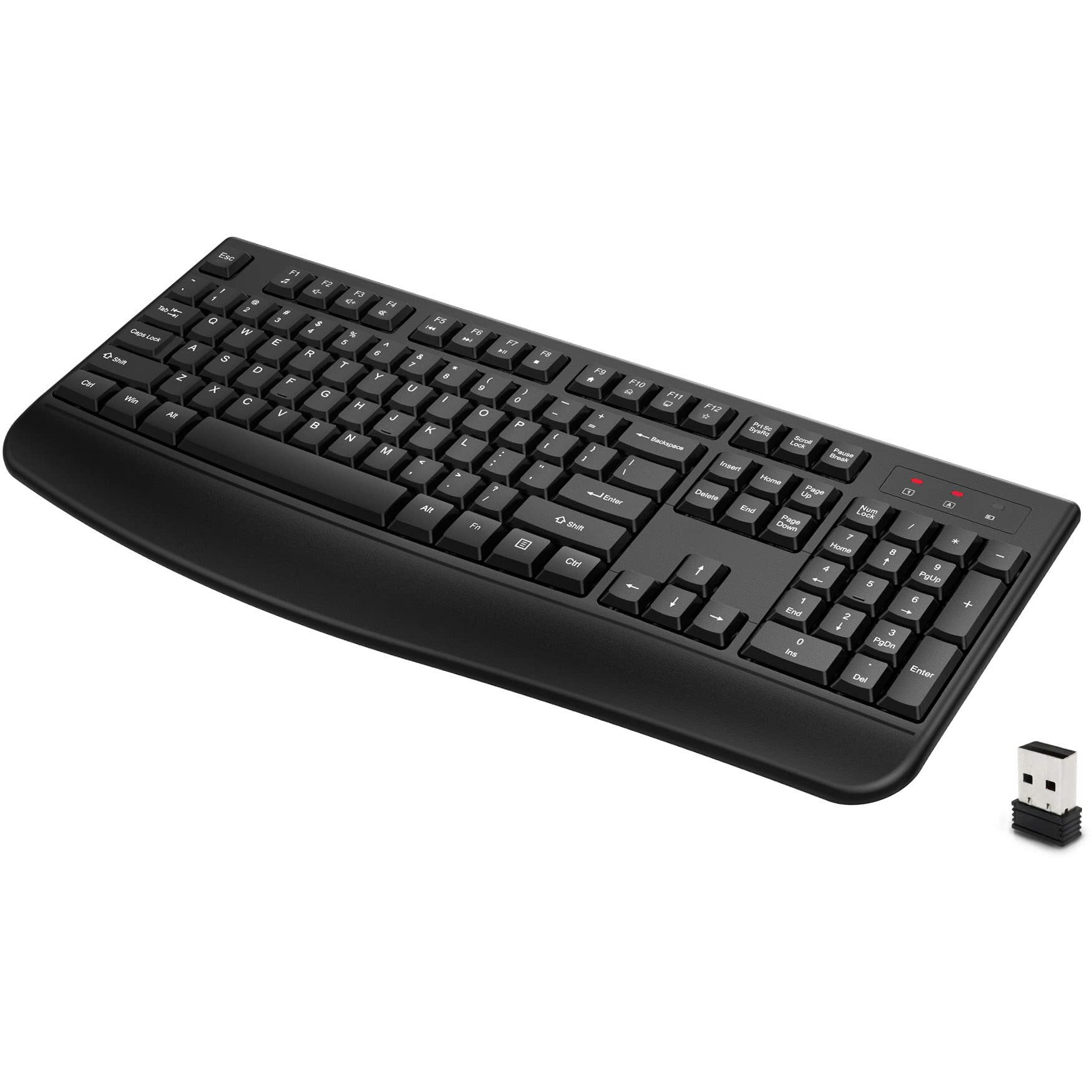 Quasio Wireless Keyboard  2.4G Full-Sized Ergonomic Wireless Computer Keyboard With Wrist Rest For Windows  Mac Os Laptop/Pc/Desktop/Notebook(Black)