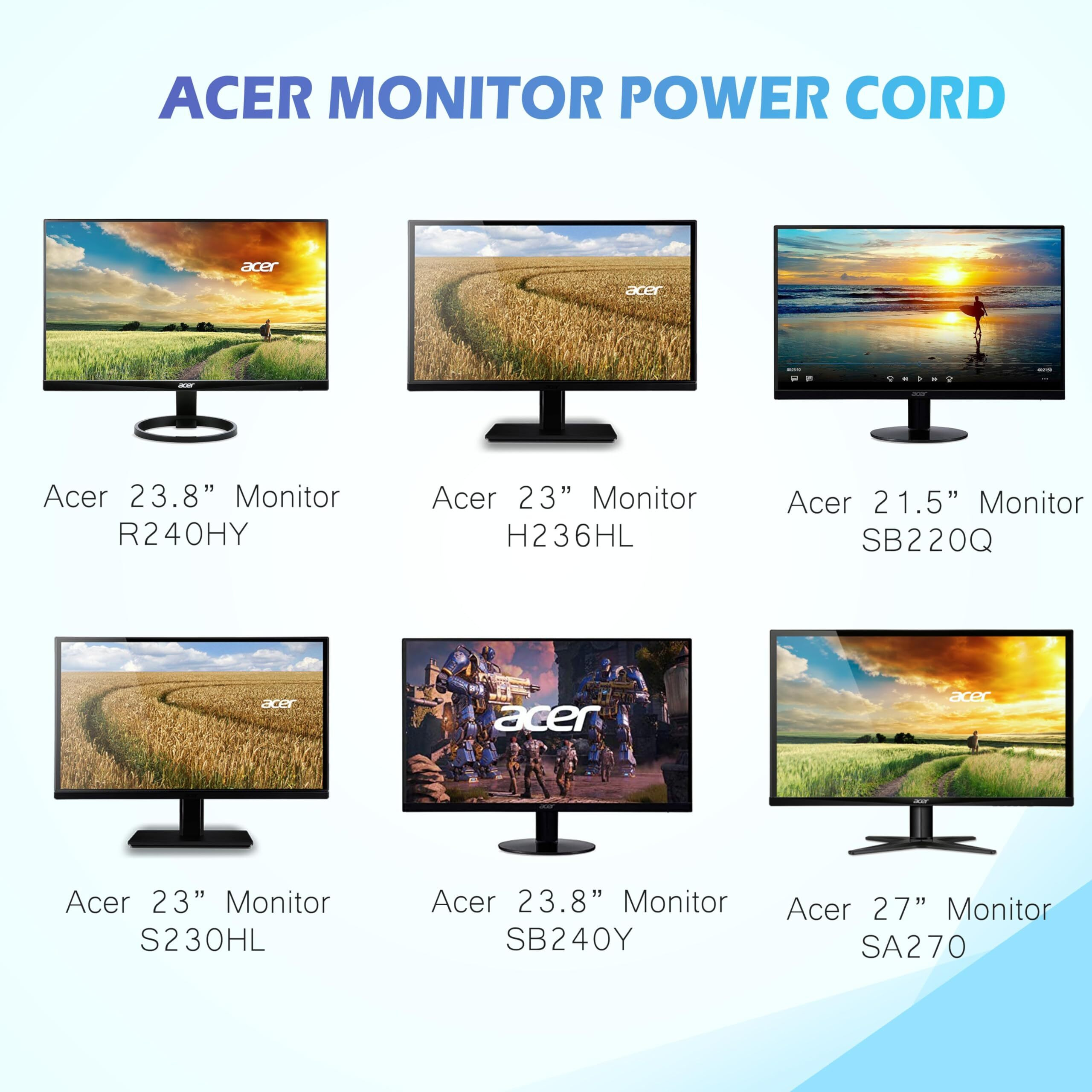 19V Power Cord For Acer Monitor Sb220Q R240Hy S230Hl Sa230 Sb230 H236Hl Sb240Y Sb270 Sa270 S201Hl S231Hl S271Hl S240Hl S241Hl G276Hl Replacement 65W Lcd Led Display Power Supply Ac Adapter Charger