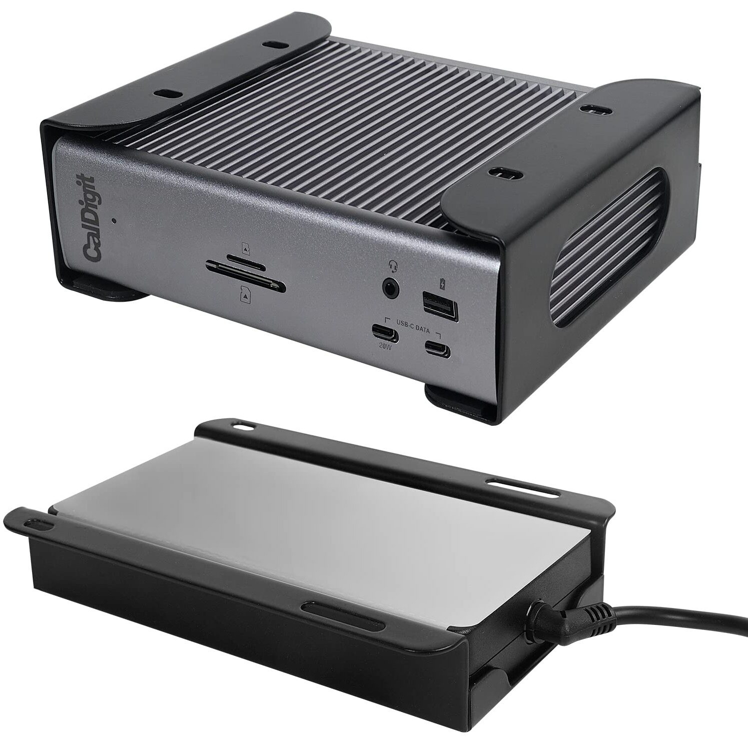 Under Desk Holder For Thunderbolt 4 Dock/Thunderbolt 3 Dock And Power Cable  Under Desk Iron Storage Rack For Ts4 / Ts3 Plus  No Drill  Easy Install With All Hardware Included