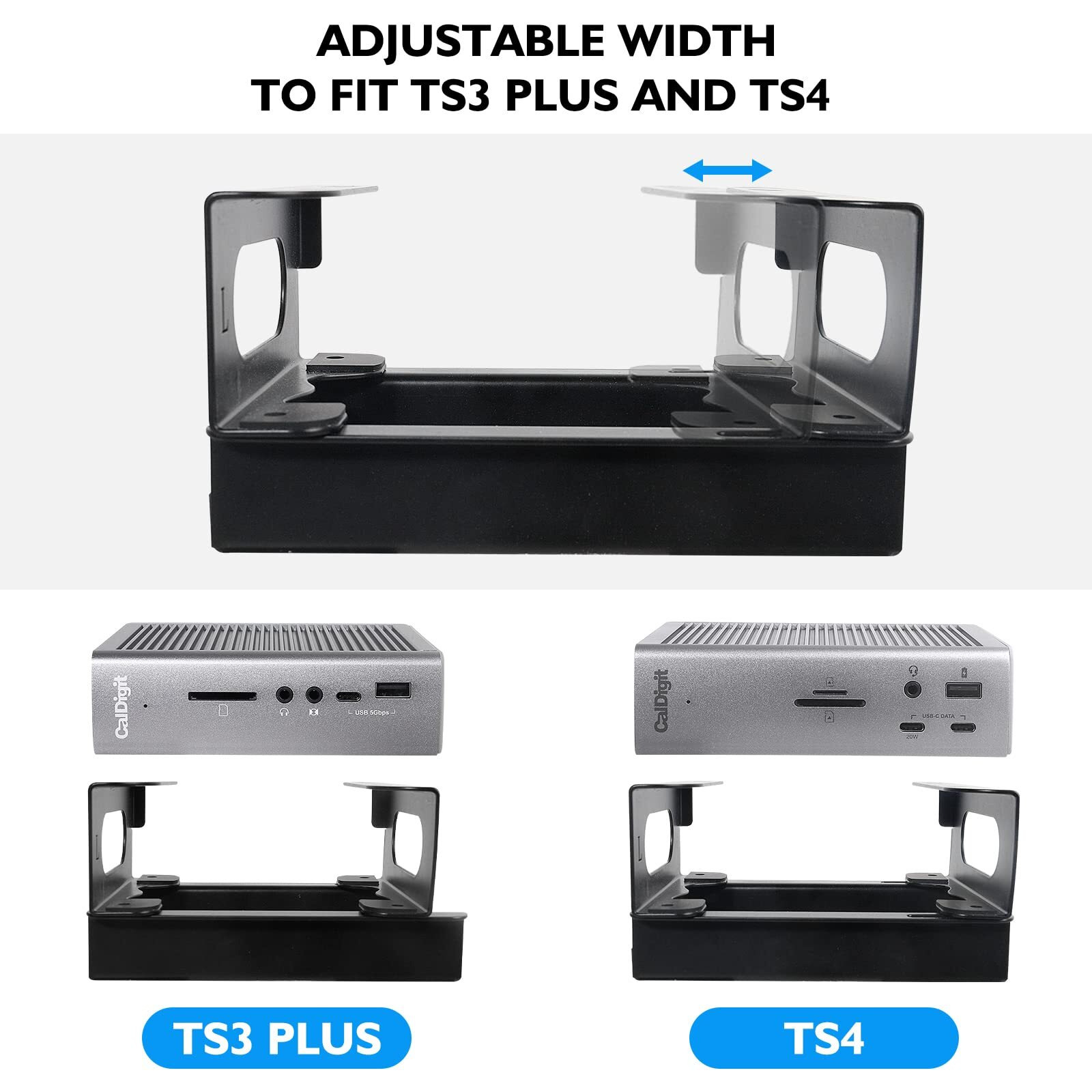 Under Desk Holder For Thunderbolt 4 Dock/Thunderbolt 3 Dock And Power Cable  Under Desk Iron Storage Rack For Ts4 / Ts3 Plus  No Drill  Easy Install With All Hardware Included