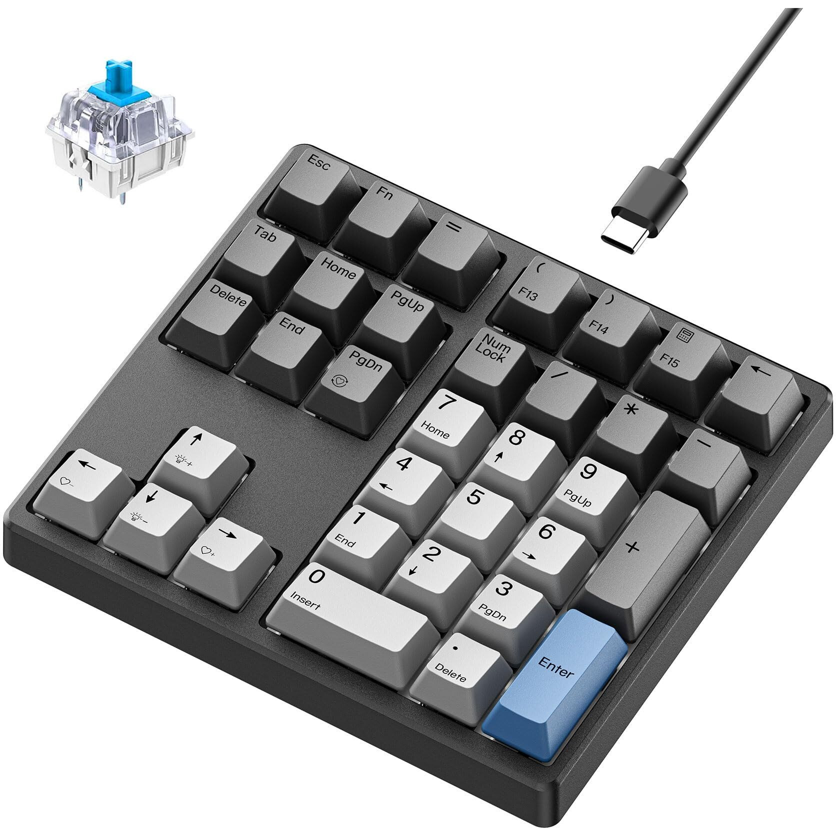 Kisnt Mechanical Number Pad  34 Key Hot Swappable Numpad With Gateron Switches Wired Usb Numeric Keypad With Pbt Keycaps White Backlit Keypad For Laptop  Mac  Pc Desktop (Blue Switch)