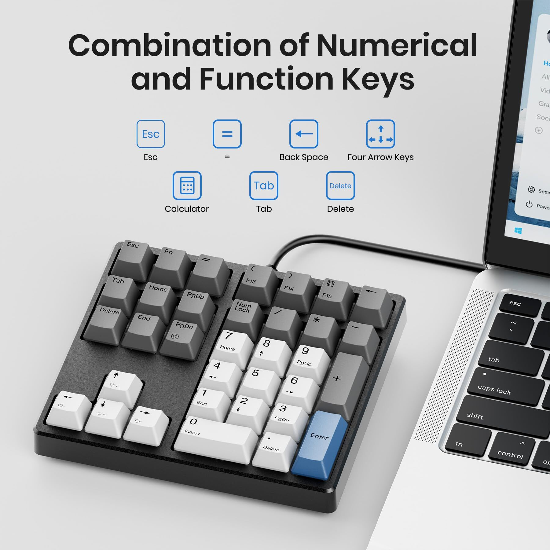 Kisnt Mechanical Number Pad  34 Key Hot Swappable Numpad With Gateron Switches Wired Usb Numeric Keypad With Pbt Keycaps White Backlit Keypad For Laptop  Mac  Pc Desktop (Blue Switch)