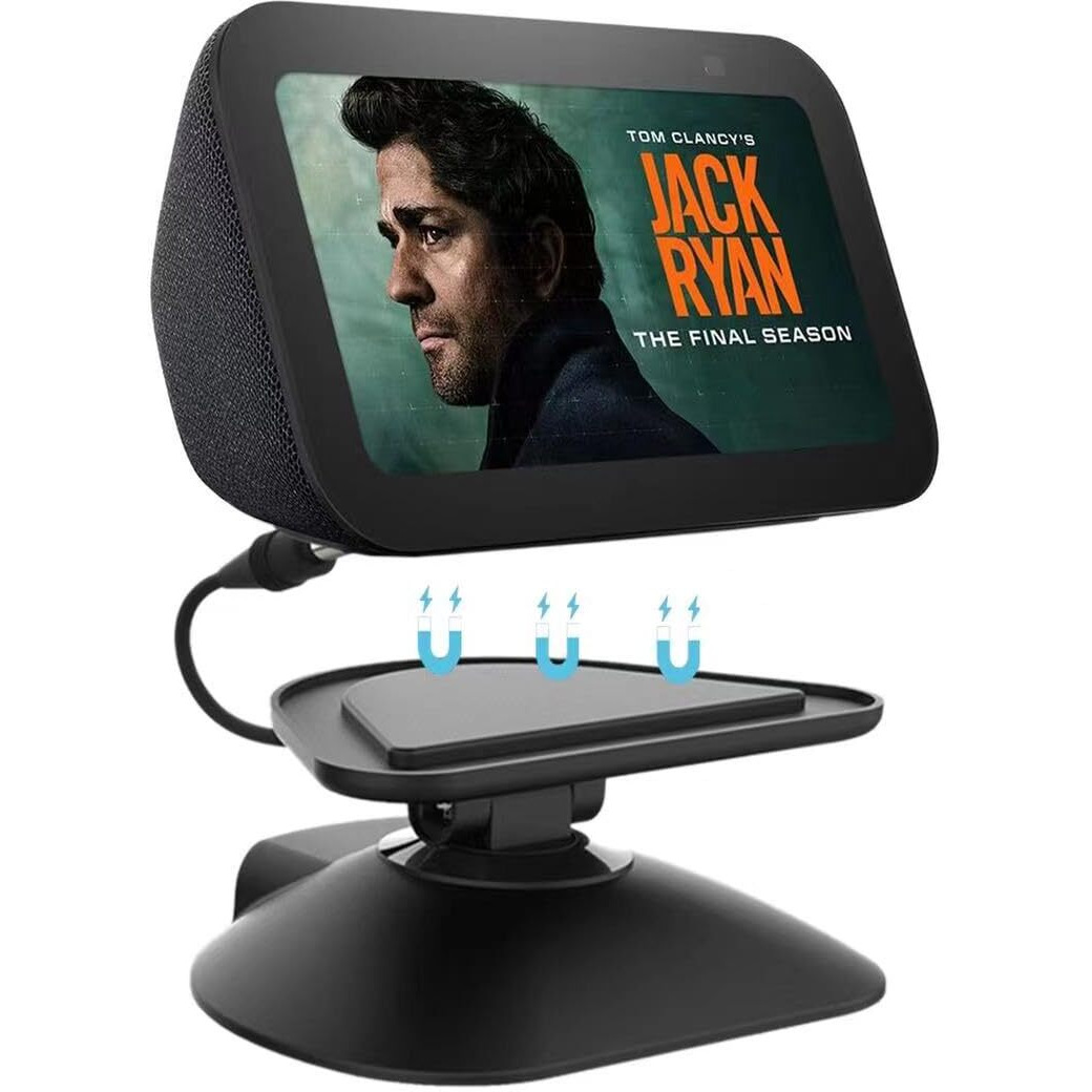 All-New Adjustable Charging Stand For Echo Show 5 (3Rd Gen)  Tilt + Swivel Stand Multi Angle Rotation Magnetic Anti-Slip Base For Show 5 Compatible With Mobile Phones  Can Charge Headphones (Black)
