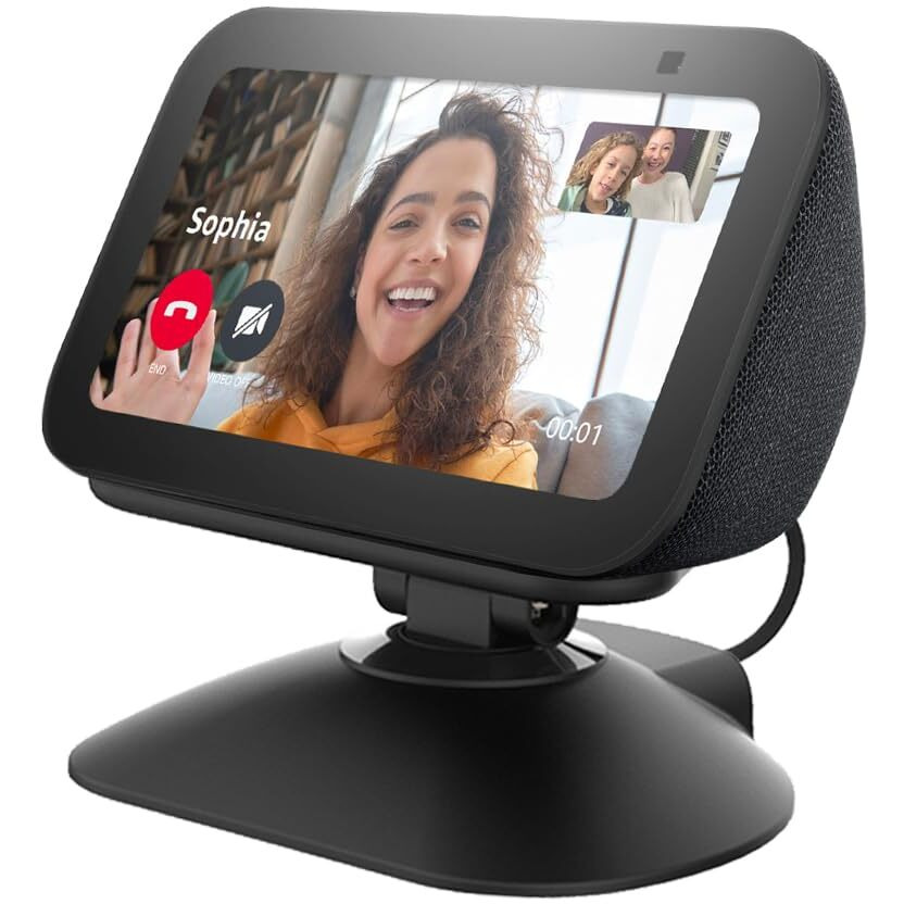 All-New Adjustable Charging Stand For Echo Show 5 (3Rd Gen)  Tilt + Swivel Stand Multi Angle Rotation Magnetic Anti-Slip Base For Show 5 Compatible With Mobile Phones  Can Charge Headphones (Black)