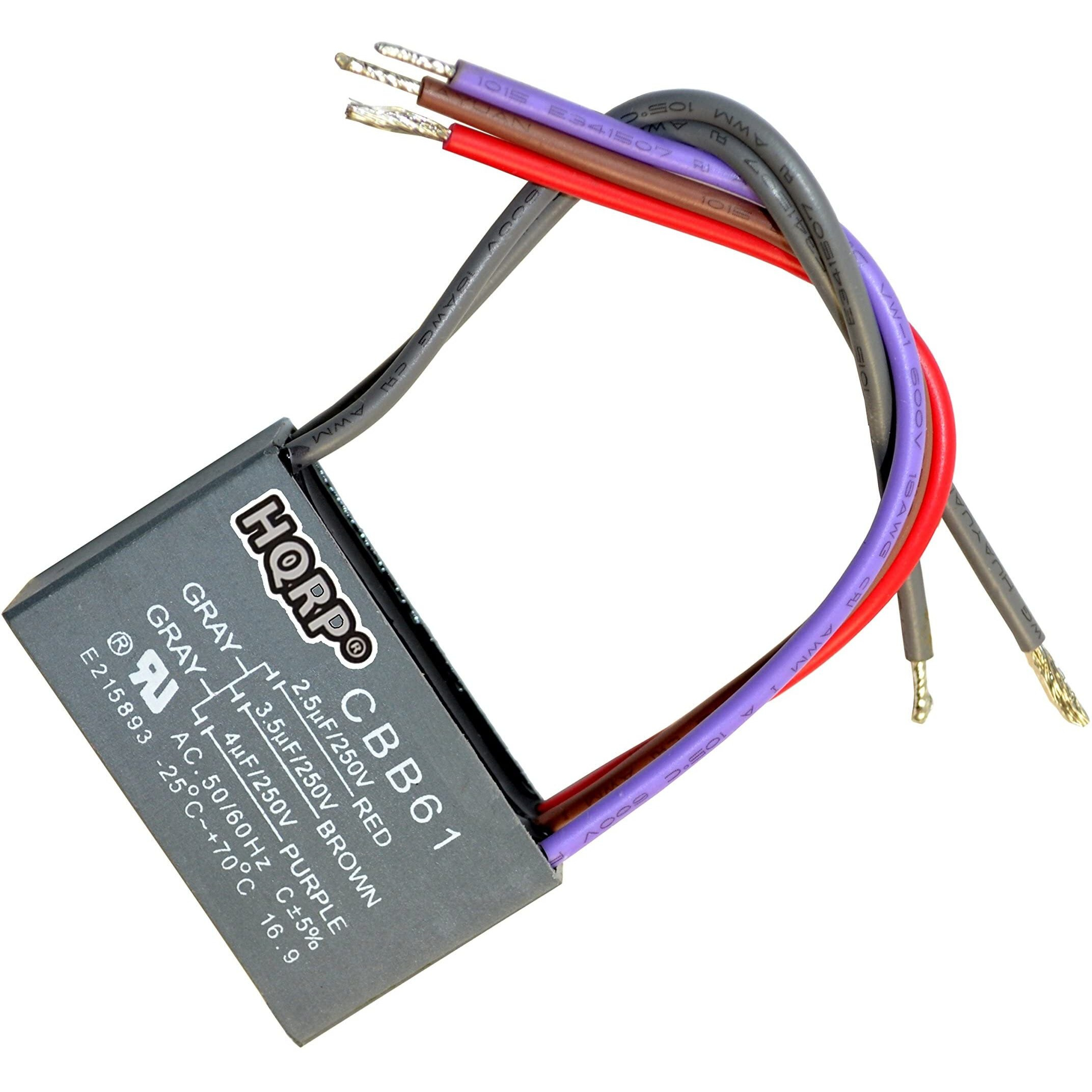 Hqrp 2-Pack Ceiling Fan Capacitor Cbb61 2.5Uf+3.5Uf+4Uf 5-Wire Ul Listed