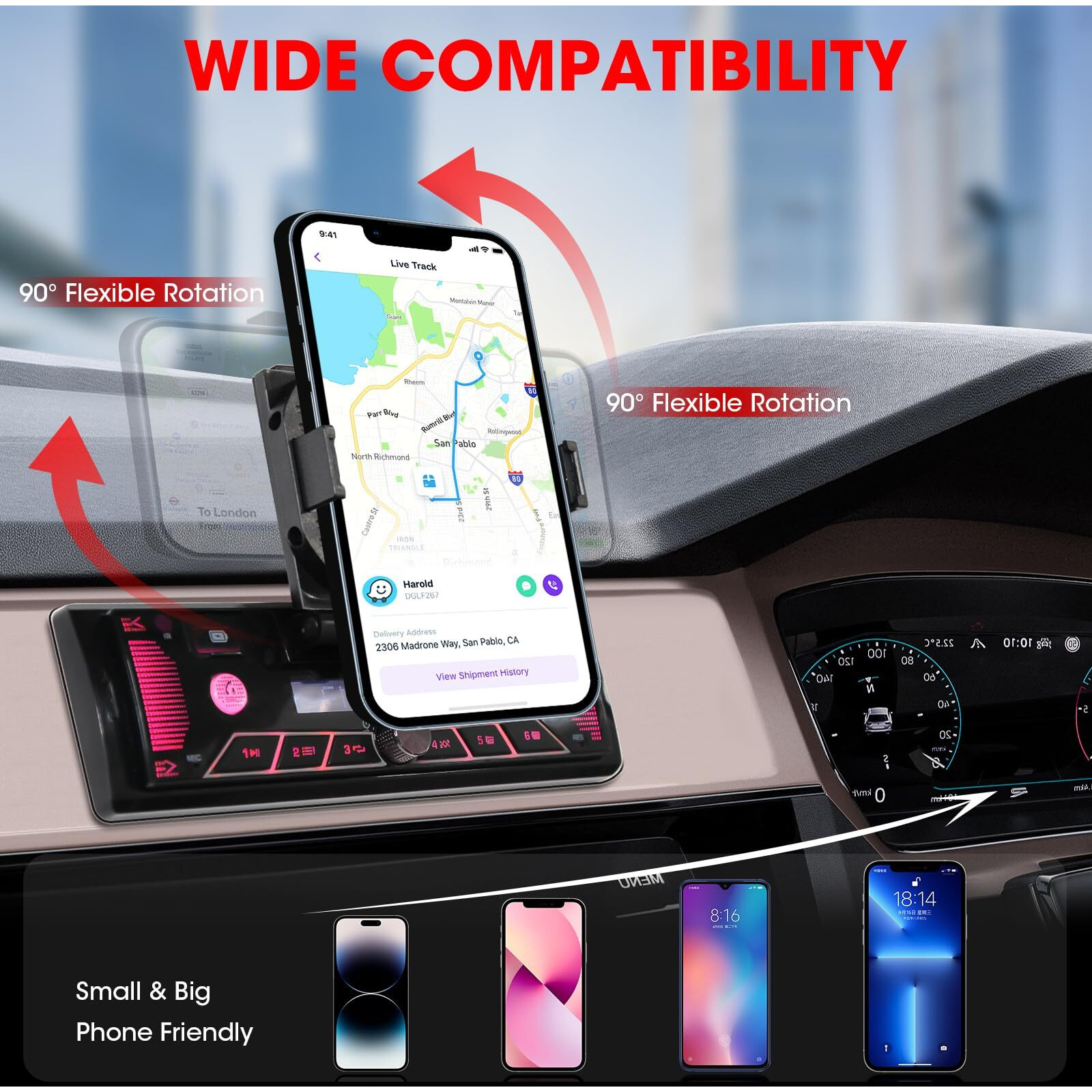 Single-Din Stereo With Car Phone Holder - Bluetooth Car Radio - Push To Talk Assistant Multi Color Lcd Am Fm Tuner Aux Usb Built-In Mic Wireless Remote Control