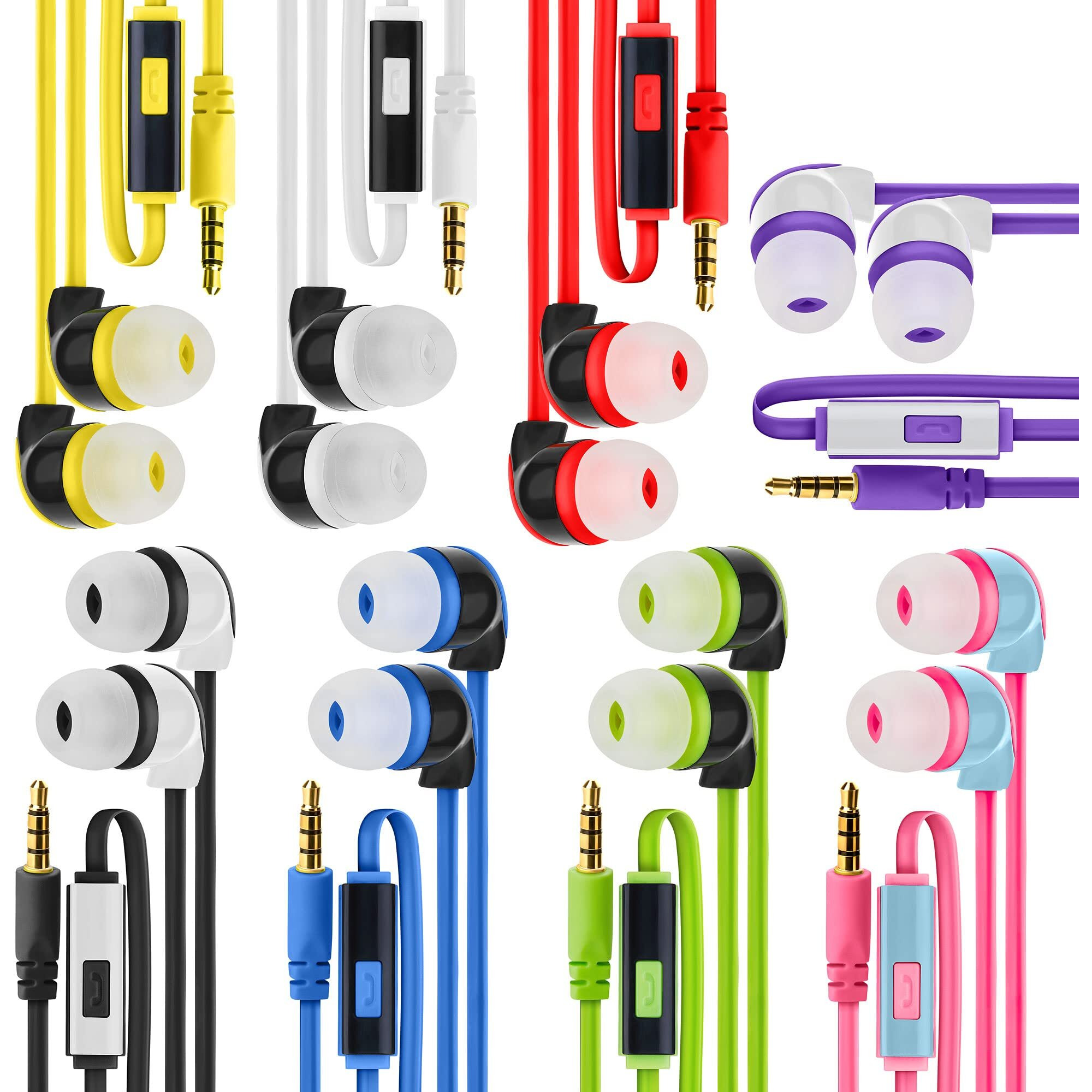 Justjamz 50 Multipack Wired Earbuds With Microphone | For Schools  Libraries  Museums  Etc. | 8 Assorted Colors Of Headphones With Microphone | Affordable 3.5 Mm Headphones For Kids & Adults