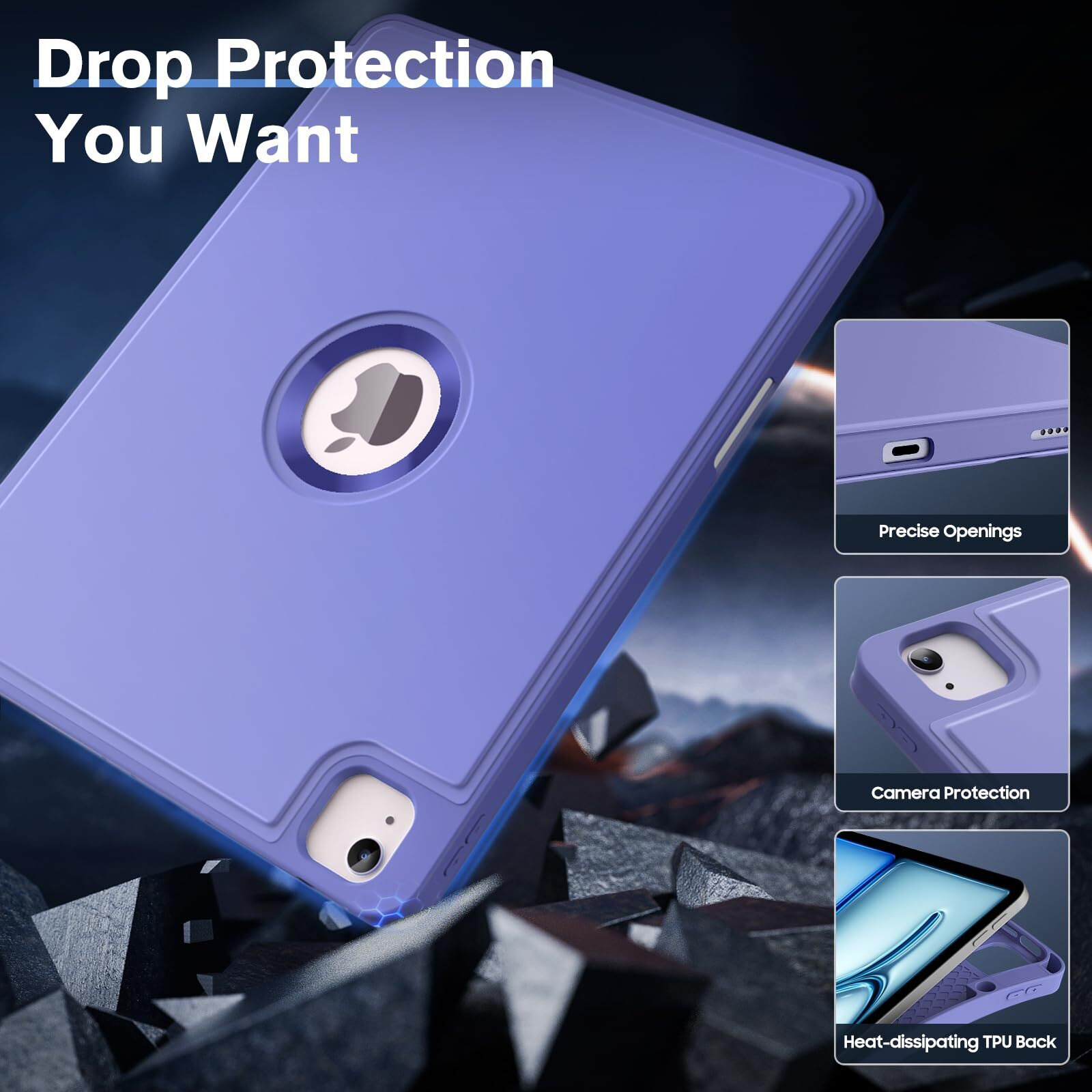 Moko For Ipad Air 13 Inch M2 Case 2024/ Ipad Pro 12.9 Case (6Th/5Th Gen 2022/2021) With Pen Holder  Smart Protective Cover For Ipad Air 13 Inch With Back Trifold Stand  Auto Wake/Sleep Purple Lavender