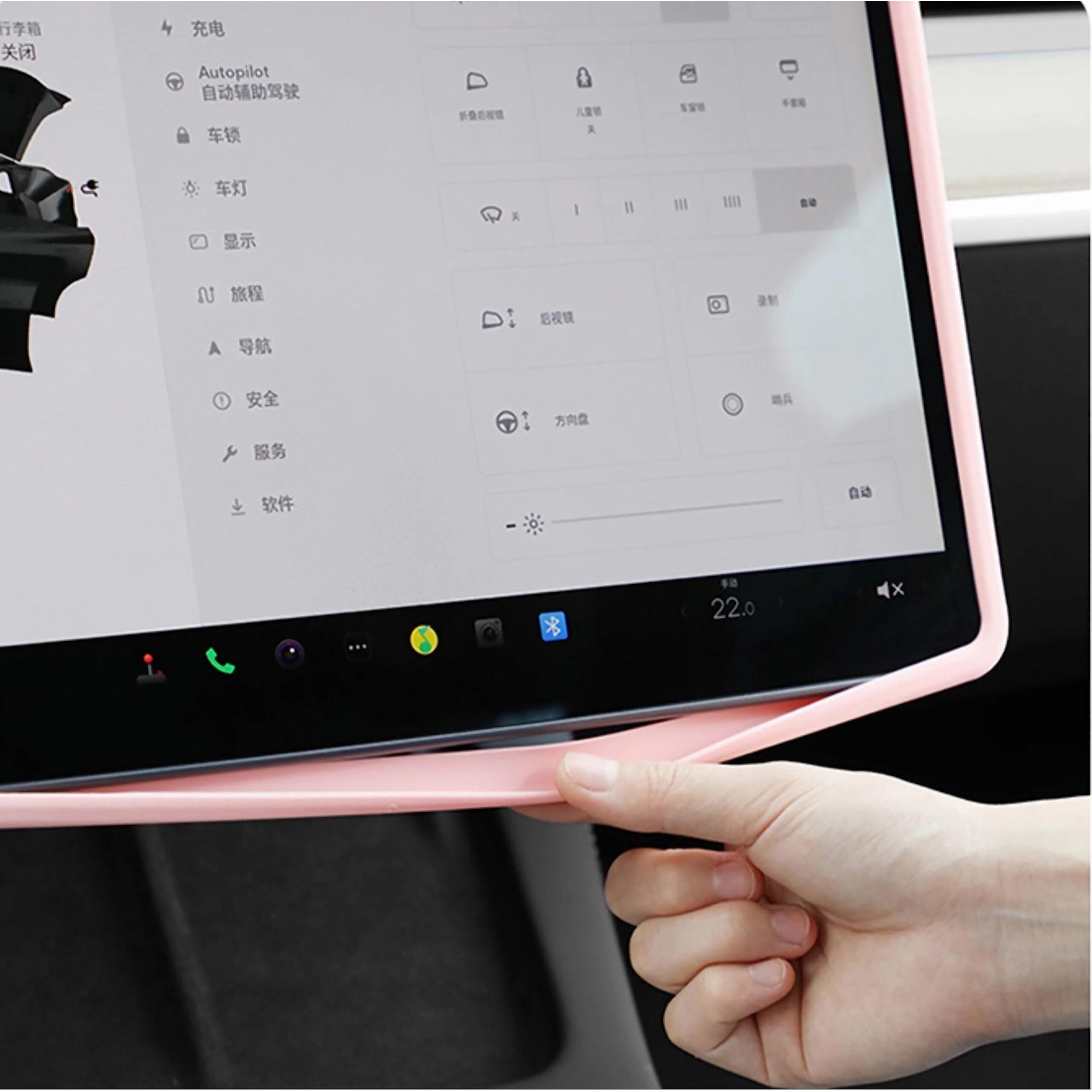 Screen Protector Silicon Frame + Rear View Mirror Cover For Tesla Model 3 (2017-2023) Model Y  15"" Center Control Touchscreen Gooyogoo Knee Protection/Anti-Bump/Durable Accessories For Tesla (Pink