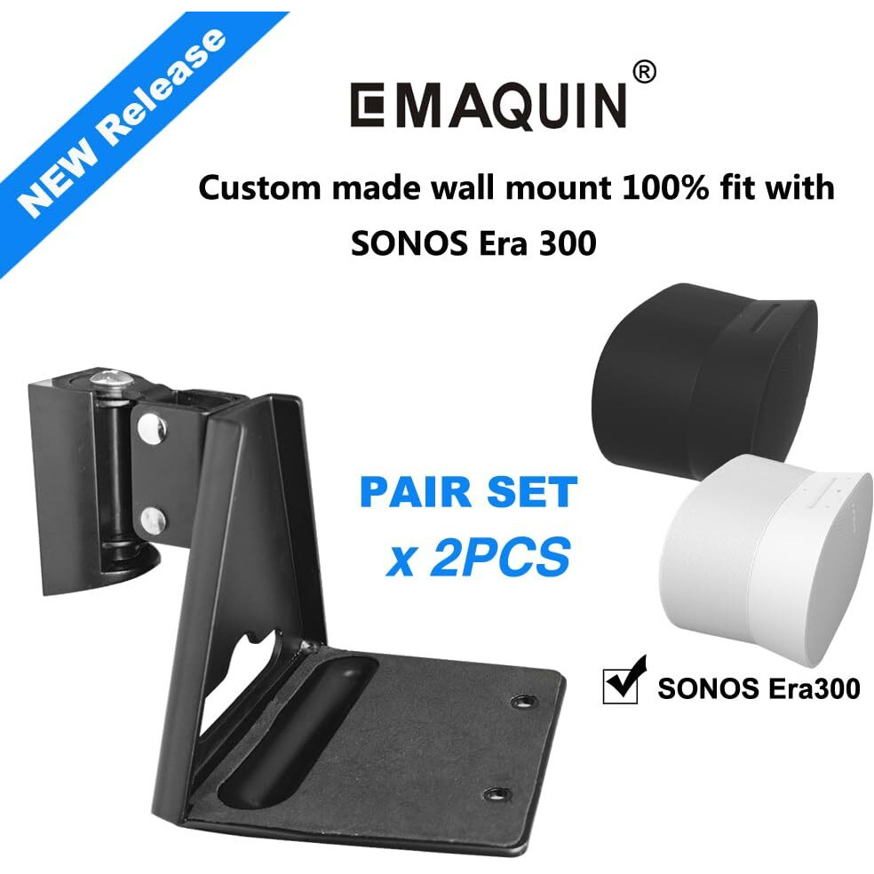 Emaquin Wall Mounts Brackets-Pair Set(2Pcs) For Sonos Era 300 Speaker(Include 2Pcs Swivel And Tilt Sturdy Metal Durable Finish Easy To Intall Compatible With Sonos Era 300 Black Pair)