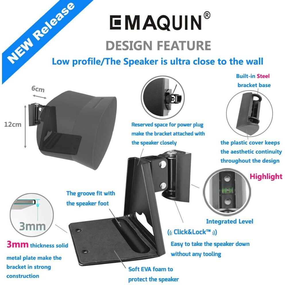 Emaquin Wall Mounts Brackets-Pair Set(2Pcs) For Sonos Era 300 Speaker(Include 2Pcs Swivel And Tilt Sturdy Metal Durable Finish Easy To Intall Compatible With Sonos Era 300 Black Pair)