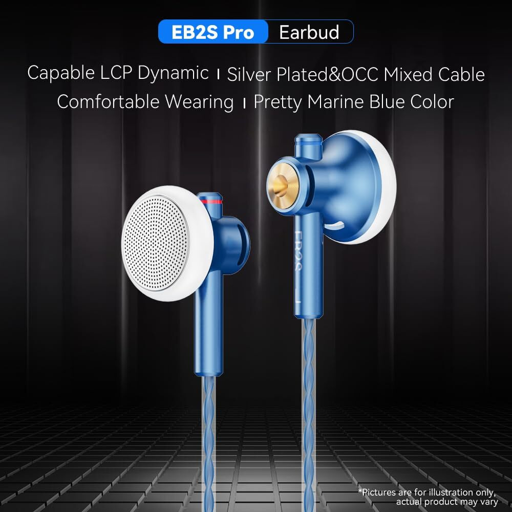 Eb2S Pro Flat Head Earbuds  Wired Earbuds With 15.4Mm Lcp Dynamic Driver  Balanced Iem Hearphones Wired With Mic  Silver-Plated Occ Braided Cable  Aluminium Shell For Superior Bass And Stereo Sound