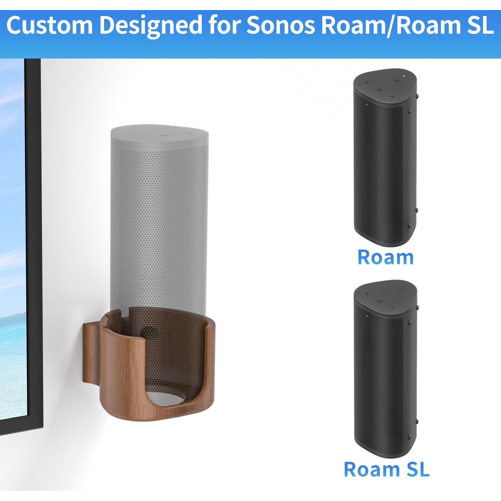 Sturdy Speaker Wall Mount For Sonos Roam 2  Sonos Roam  Roam Sl Mount - Space Saving Speaker Mount For Sonos Roam  Roam Sl Wall Mount Bracket Easy To Install Mounting Bracket Walnut Color