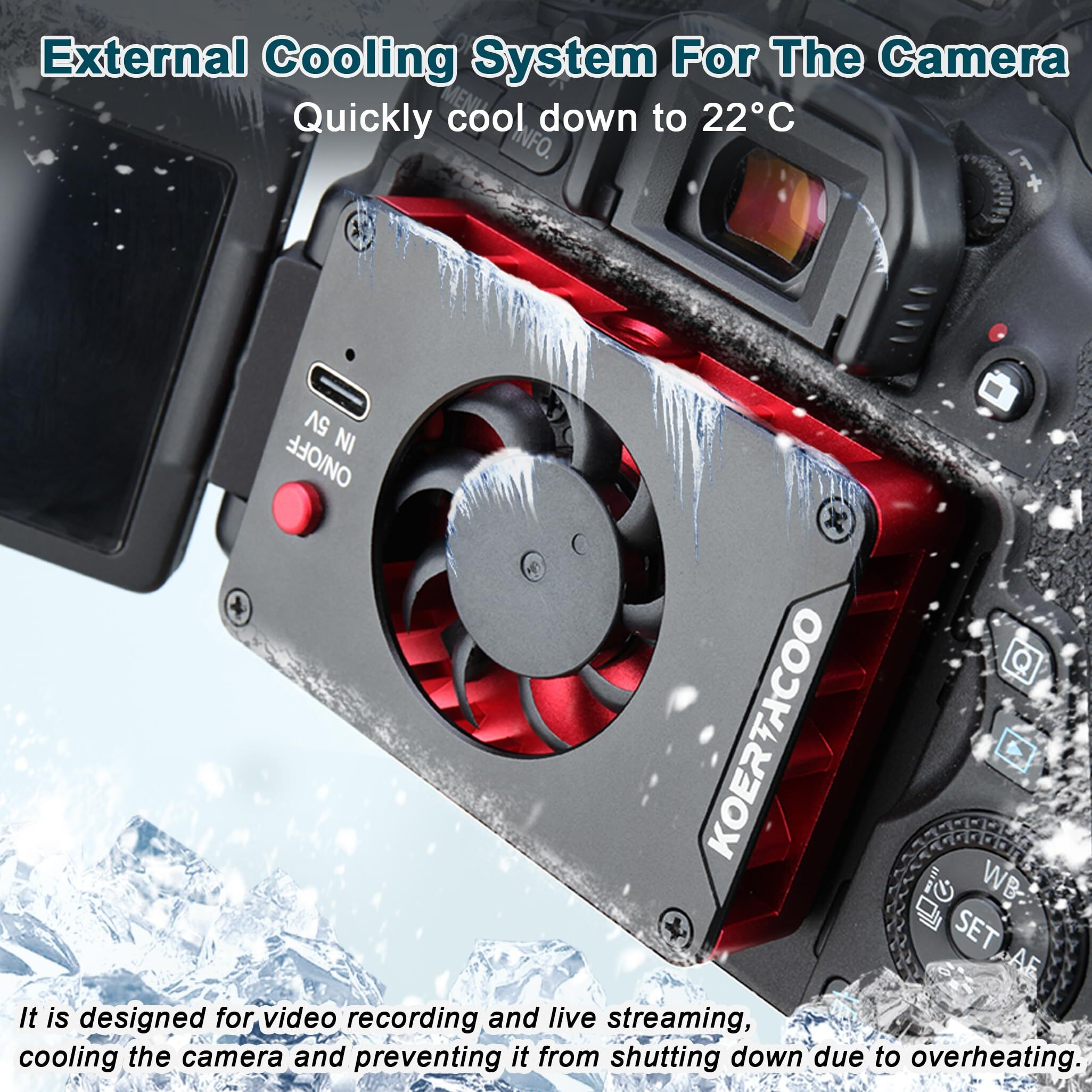 Koertacoo Camera External Cooling System/Cooling Fan For Live Broadcast - With Cooling Sheet - For Sony A7M4/Zve1/A6700/A7C2/Zv-E10/Zv1/A7C/A7S3/Fx3 For Canon R5/R6  For Fujifilm X-T4/Xs10 Cameras