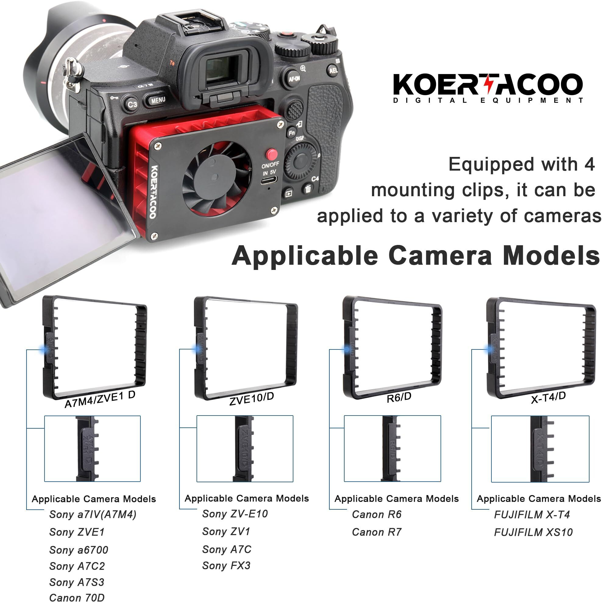 Koertacoo Camera External Cooling System/Cooling Fan For Live Broadcast - With Cooling Sheet - For Sony A7M4/Zve1/A6700/A7C2/Zv-E10/Zv1/A7C/A7S3/Fx3 For Canon R5/R6  For Fujifilm X-T4/Xs10 Cameras