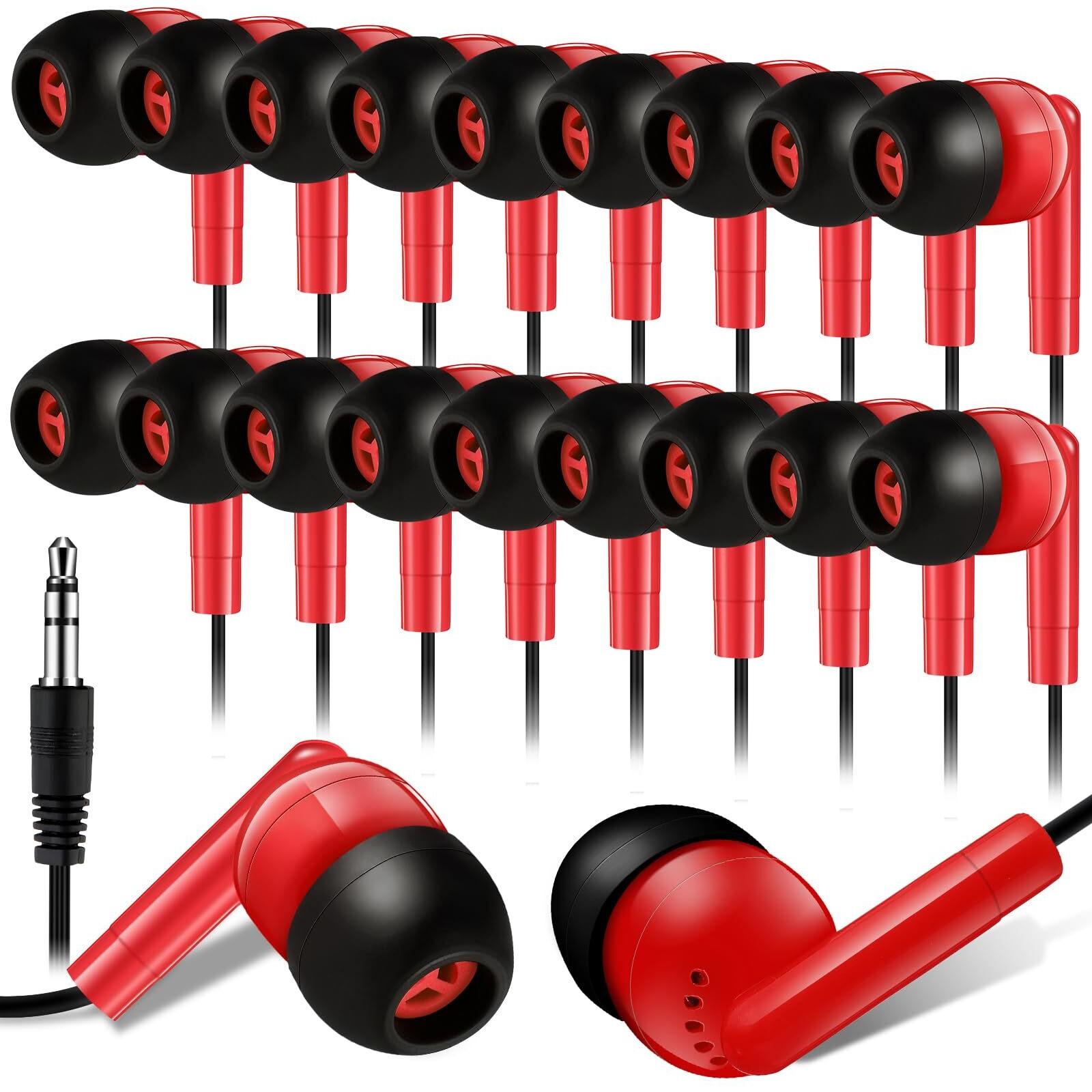 Kanayu 100 Pack Wired Earbuds Bulk Earbuds For Classroom Ear Headphones Wired Basic Student Earbuds No Microphone With 3.5 Mm Jack For Kids Schools Libraries Laptop  Individually Bagged (Red)