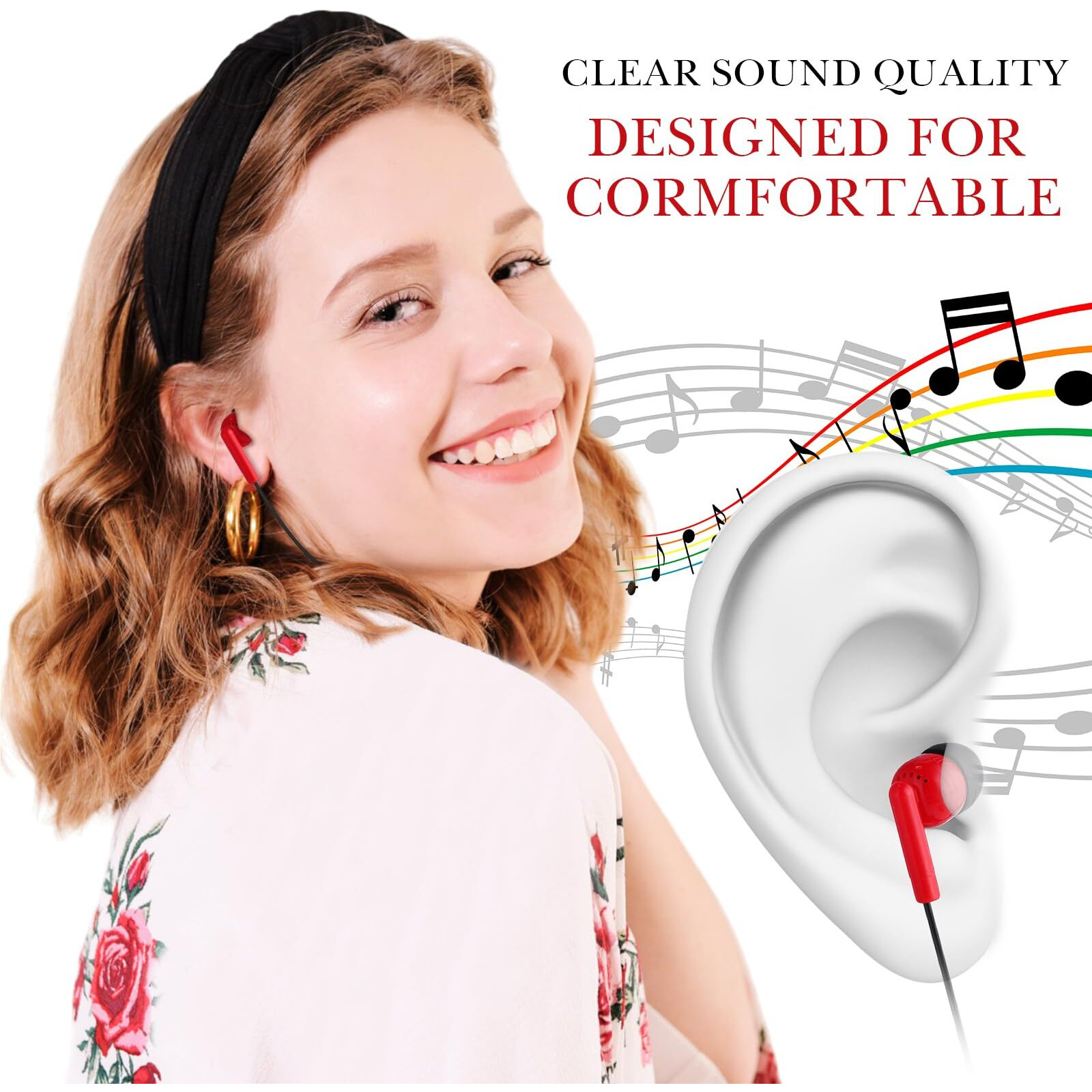 Kanayu 100 Pack Wired Earbuds Bulk Earbuds For Classroom Ear Headphones Wired Basic Student Earbuds No Microphone With 3.5 Mm Jack For Kids Schools Libraries Laptop  Individually Bagged (Red)