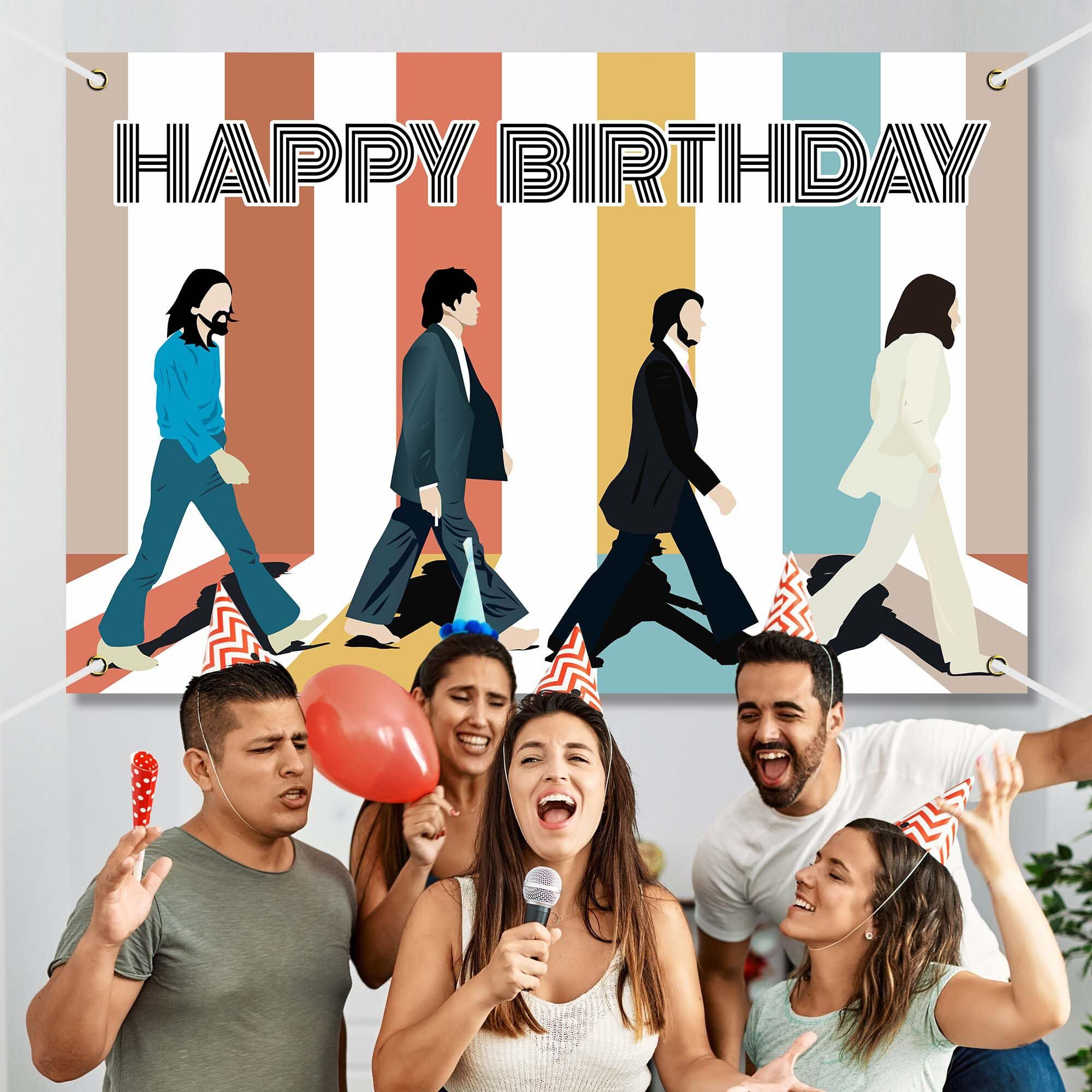 Rock N Roll Happy Birthday Banner Backdrop Musical Artist Music Album Cover Theme Background Decor For Vocalist Drummer Guitarist Bassist Birthday Party Favors Decorations Supplies 70.8X47.2In-Beckten