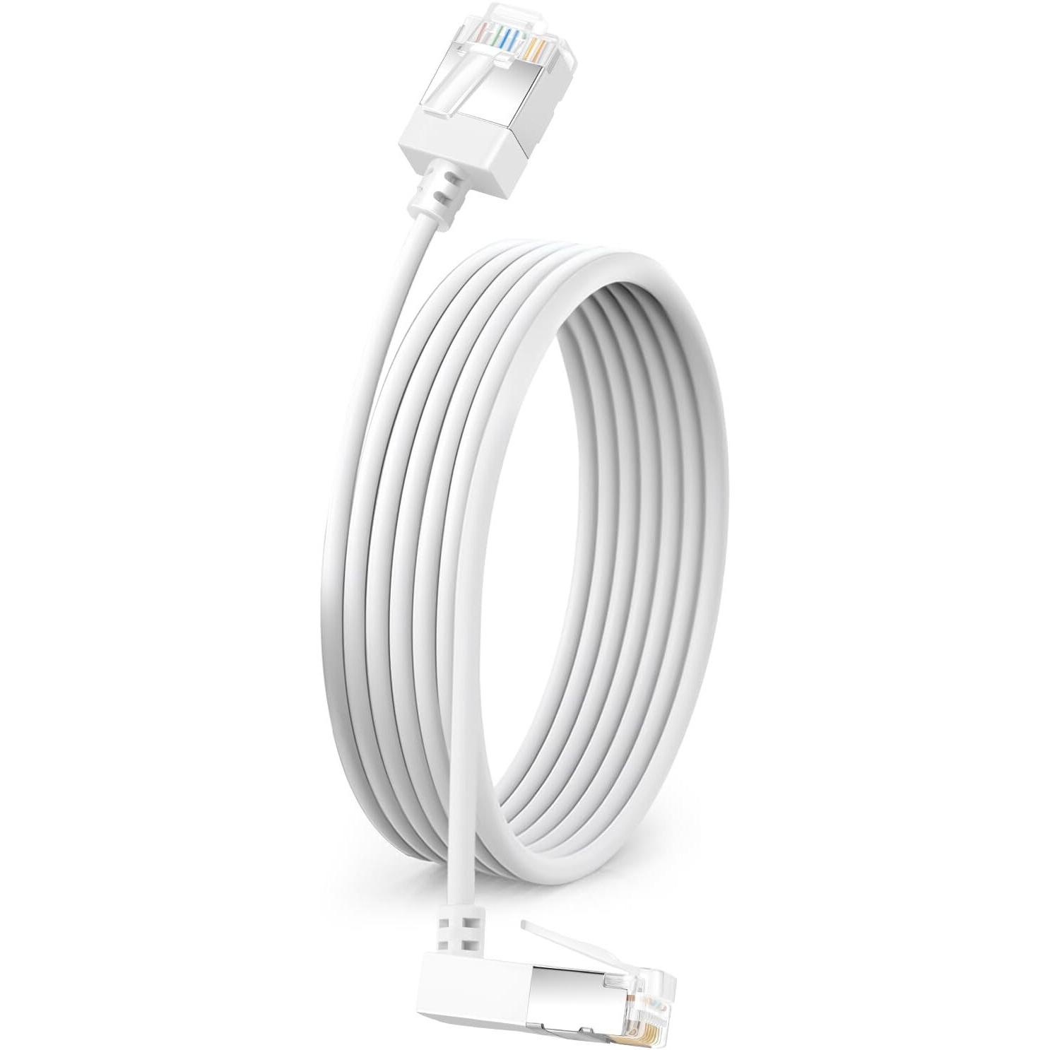 Dutevolns Flexible Cat 6 Ethernet Cable 270 Upward Angle 3.3 Feet  Ultra Thin & Slim Rj45 Cat 6A Lan Cord Gigabit Rj45 For Pc  Router  Printer  (White)