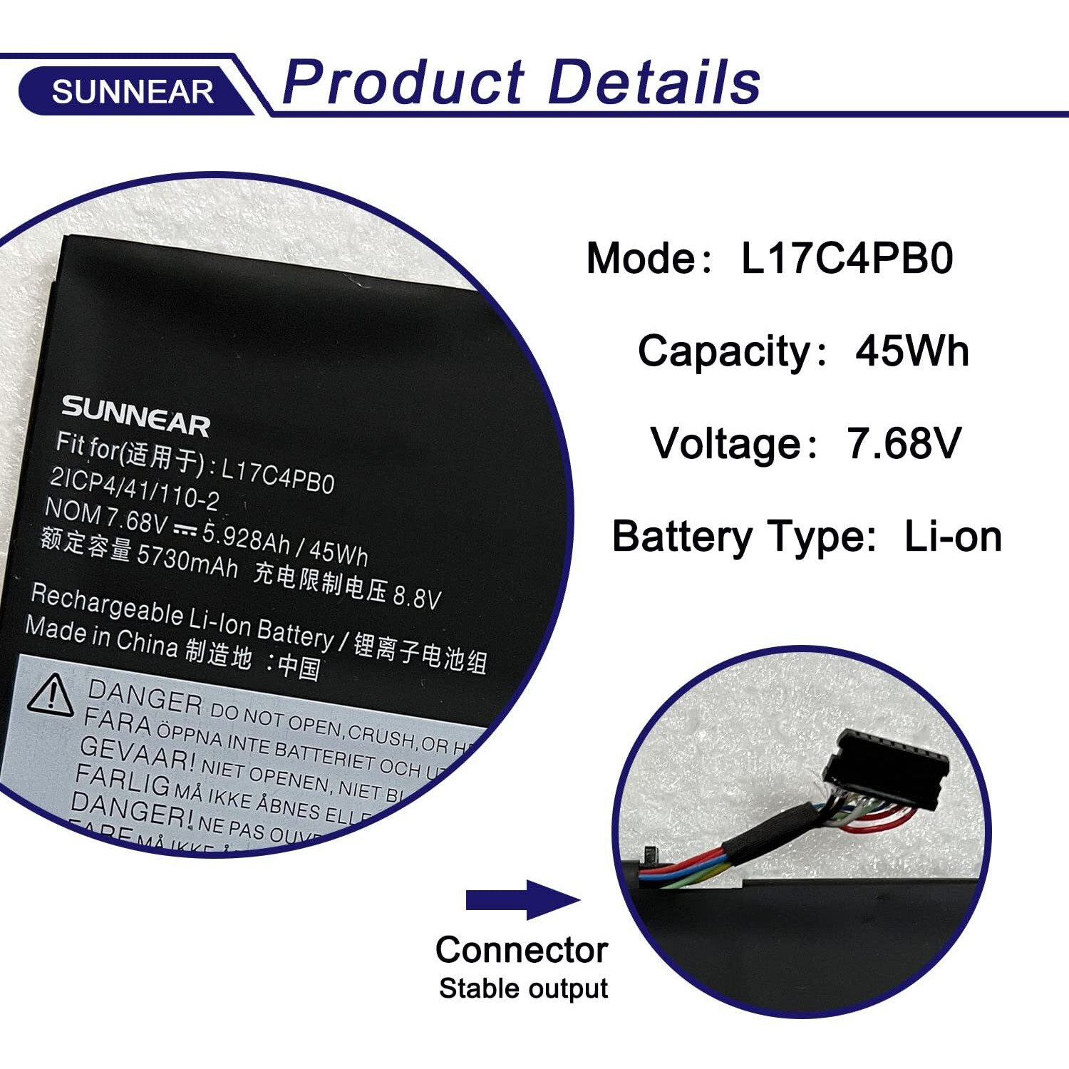 Sunnear L17C4Pb0 Battery For Lenovo Flex 6-14Ikb 6-14Arr Ideapad 530S-14Arr 530S-14Ikb 530S-15Ikb Yoga 530-14Arr 530-14Ikb Xiaoxin Air 14Ikbr 15Ikbr 15Arr 15Iwl Series L17M4Pb0 L17C4Pb2 5B10Q16066