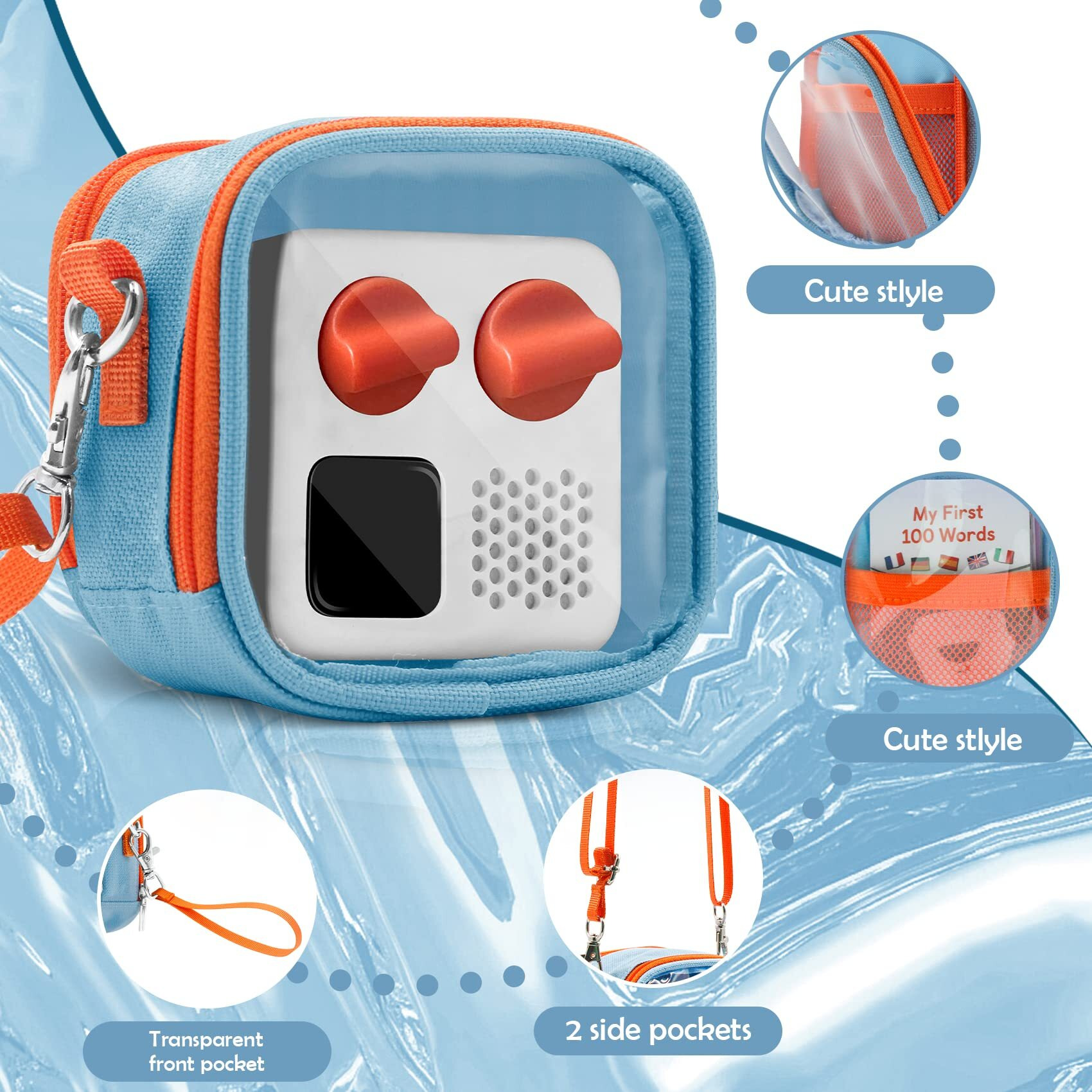 Transparent Carrying Case For Yoto Mini - Audio Music Players  Portable Storage Small Bag Compatible With Yoto Mini And Cards  Mini Organizer With Hand Strap And Adjustable Shoulder Strap Blue