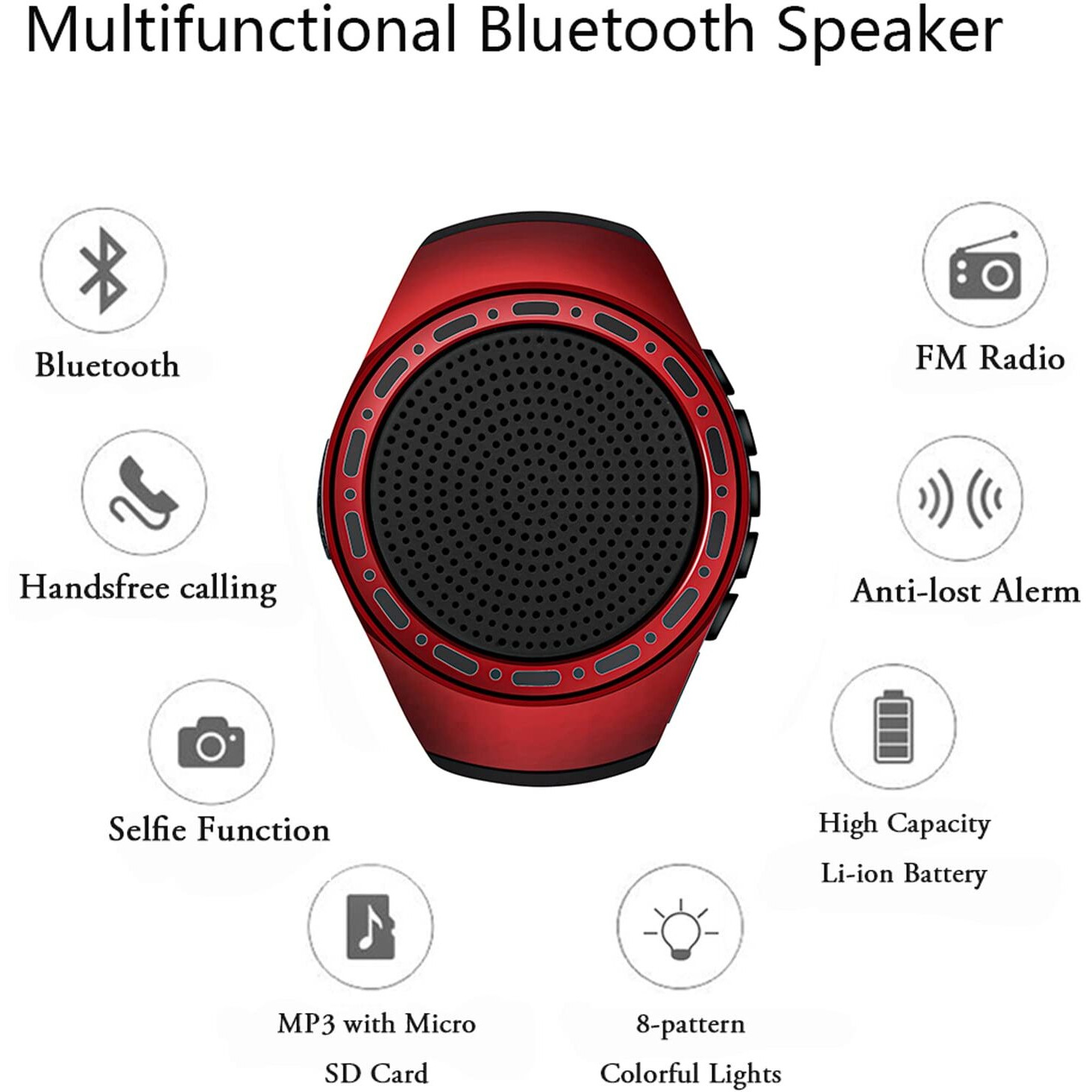 Oridecor Wireless Wearable Waterproof Wrist Portable Bluetooth Speaker Watch With Multi Function Fm Radio & Mp3 Player & Tws & Selfie & Ultra Long Standby Time For Running  Hiking  Riding(Red)
