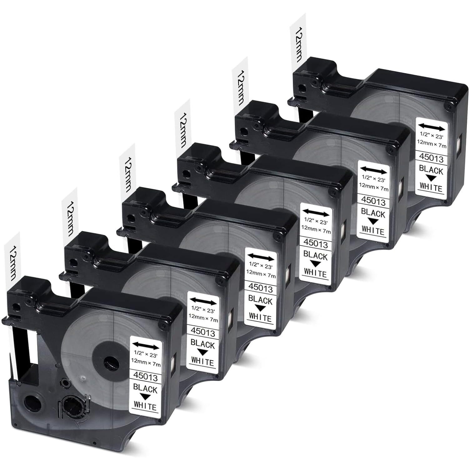 6 Pack Label Maker Tape Replacement For Dymo Label Maker Refills D1 A45013 45013 S0720530  Black On White  For Dymo Labelmanager 160 420P 210D 280 360D Pnp Label Maker Portable  1/2 Inch X 23Ft
