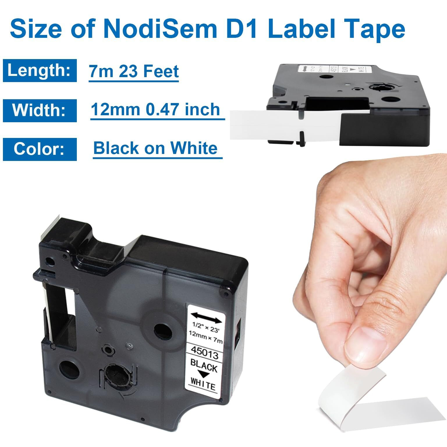 6 Pack Label Maker Tape Replacement For Dymo Label Maker Refills D1 A45013 45013 S0720530  Black On White  For Dymo Labelmanager 160 420P 210D 280 360D Pnp Label Maker Portable  1/2 Inch X 23Ft