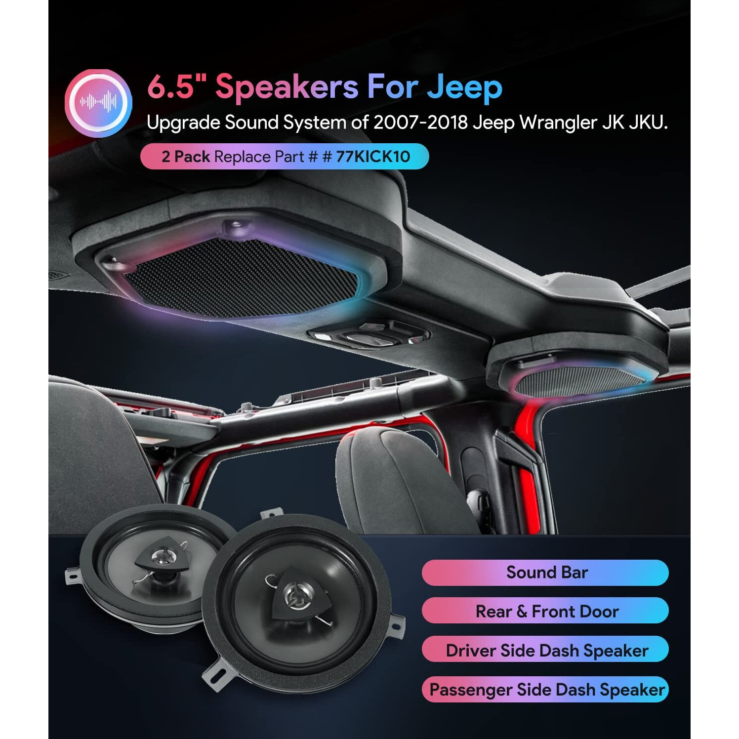 2 Pack Replace For Mopar Kicker Speaker Upgrade 2007-2018 Jeep Wrangler Jk Jku  77Kick10