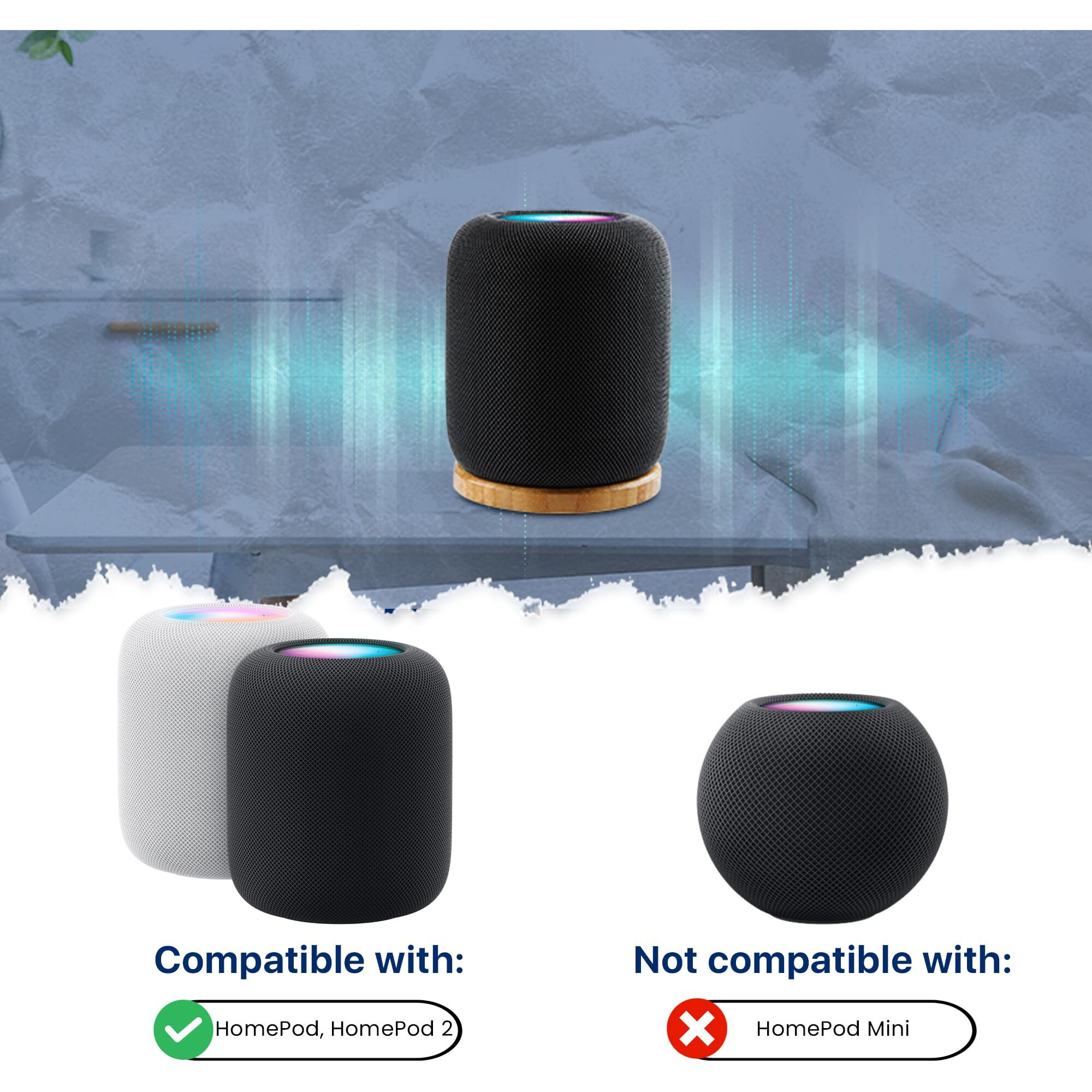 Bangcheer Bamboo Stand For Homepod/Homepod 2 With Non-Slip Feet And Scratch Resistant Elegant Space Saving Smart Speaker Bamboo Holder Enhance Home Audio Experience Of 2
