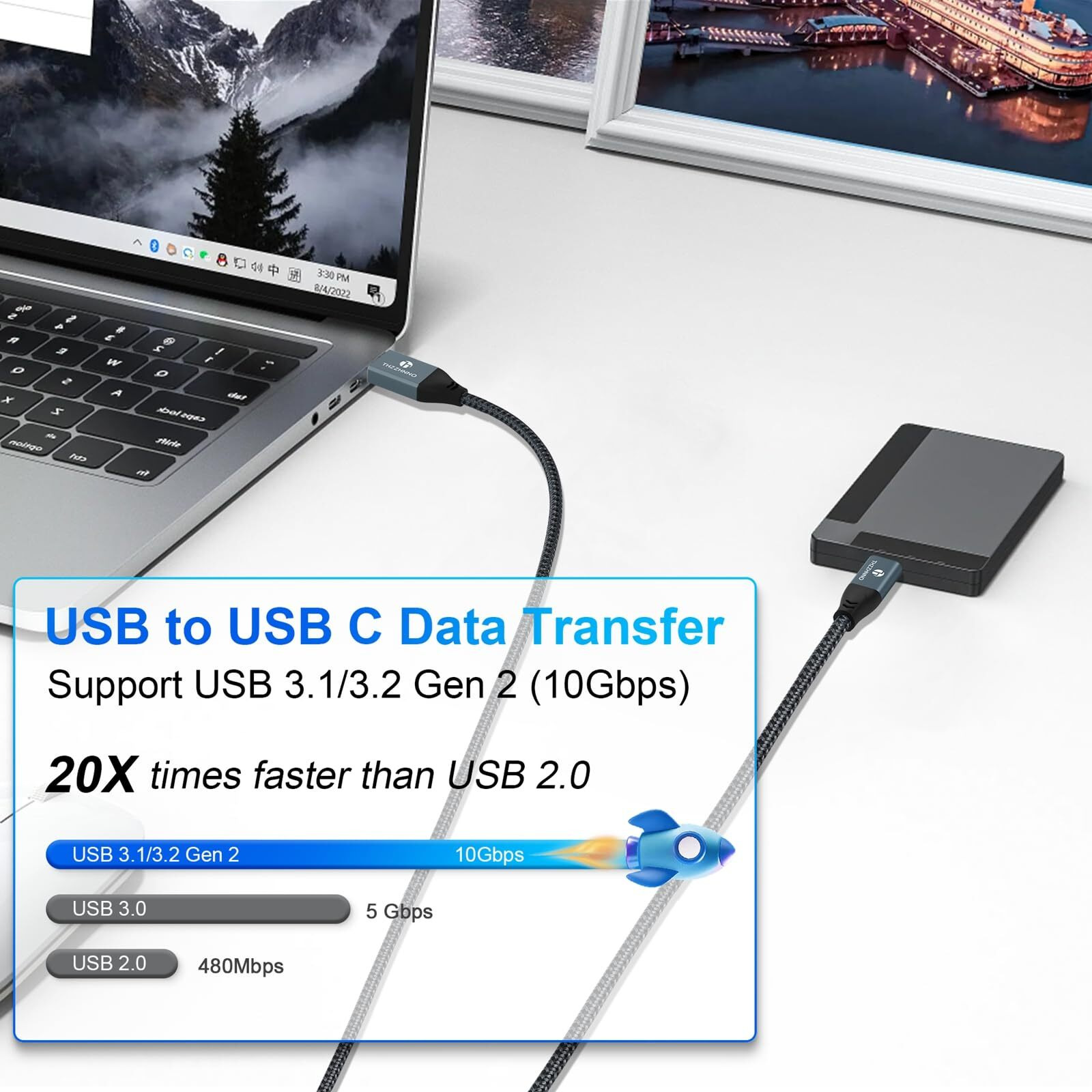 Thzzhnno Usb A To Usb C Cable 10Ft  10Gbps Usb 3.1/Usb 3.2 Gen2 Data Transfer Cable  Charging Usb Type C Cord For Samsung Galaxy/Iphone 15/Macbook Pro/Ipad Pro
