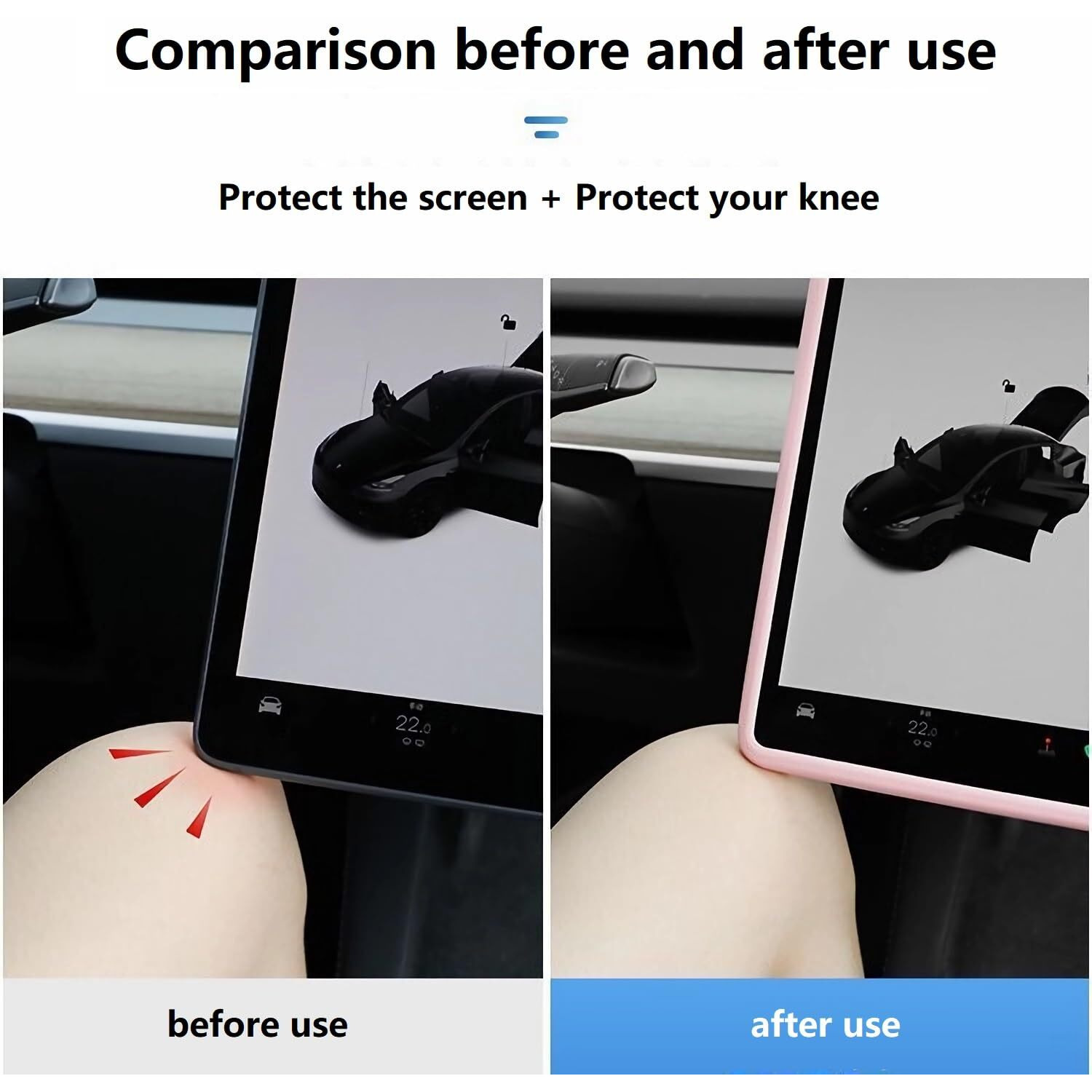 Screen Protector Silicon Frame + Rear View Mirror Cover For Tesla Model 3 (2017-2023) Model Y  15"" Center Control Touchscreen Gooyogoo Knee Protection/Anti-Bump/Durable Accessories For Tesla(Black