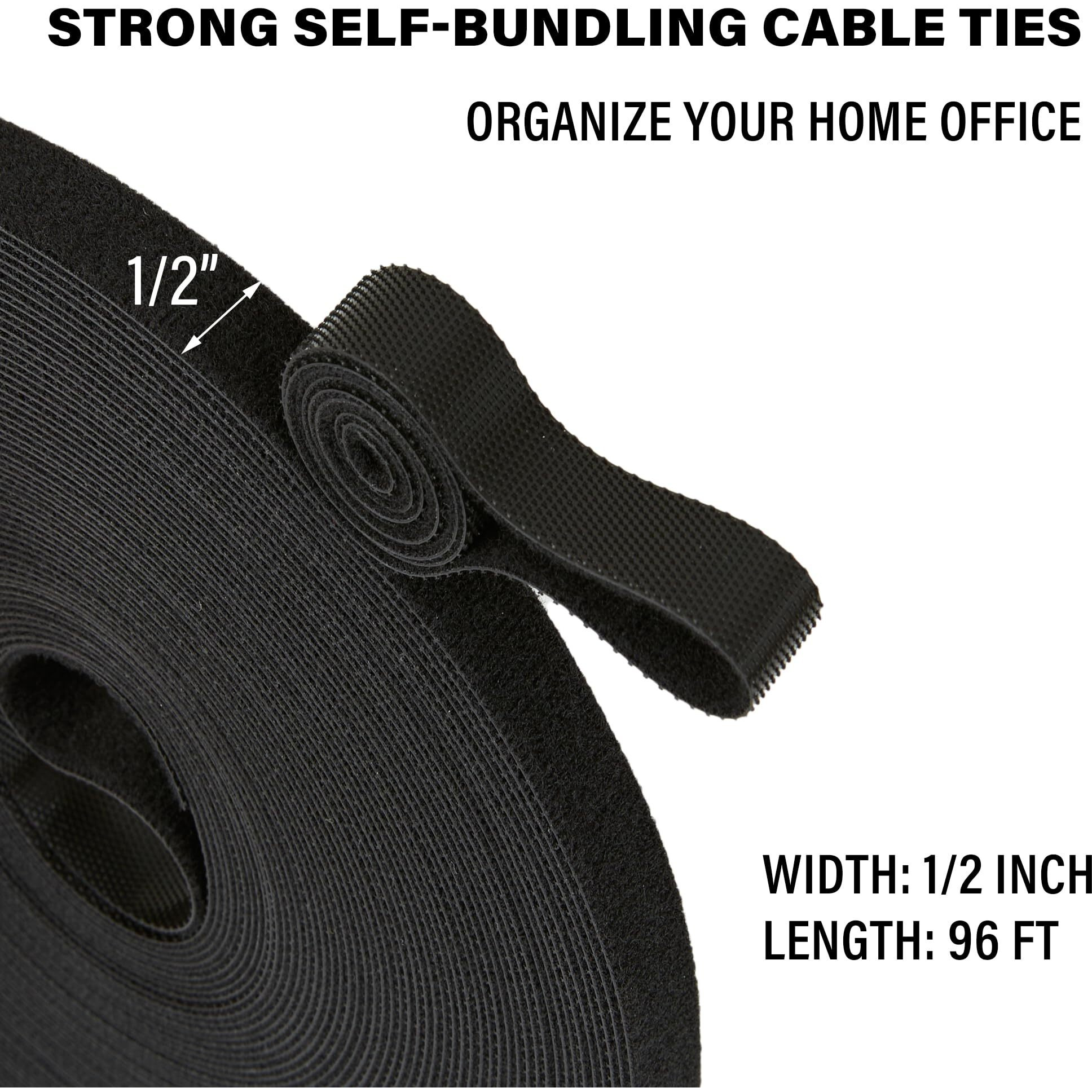 96 Ft X 1/2 Inch Hook And Loop Roll  Reusable Fastening Cable Ties  Multi-Purpose Cable Management Wire Ties Cable Straps For Organizing Home  Office And Data Centers