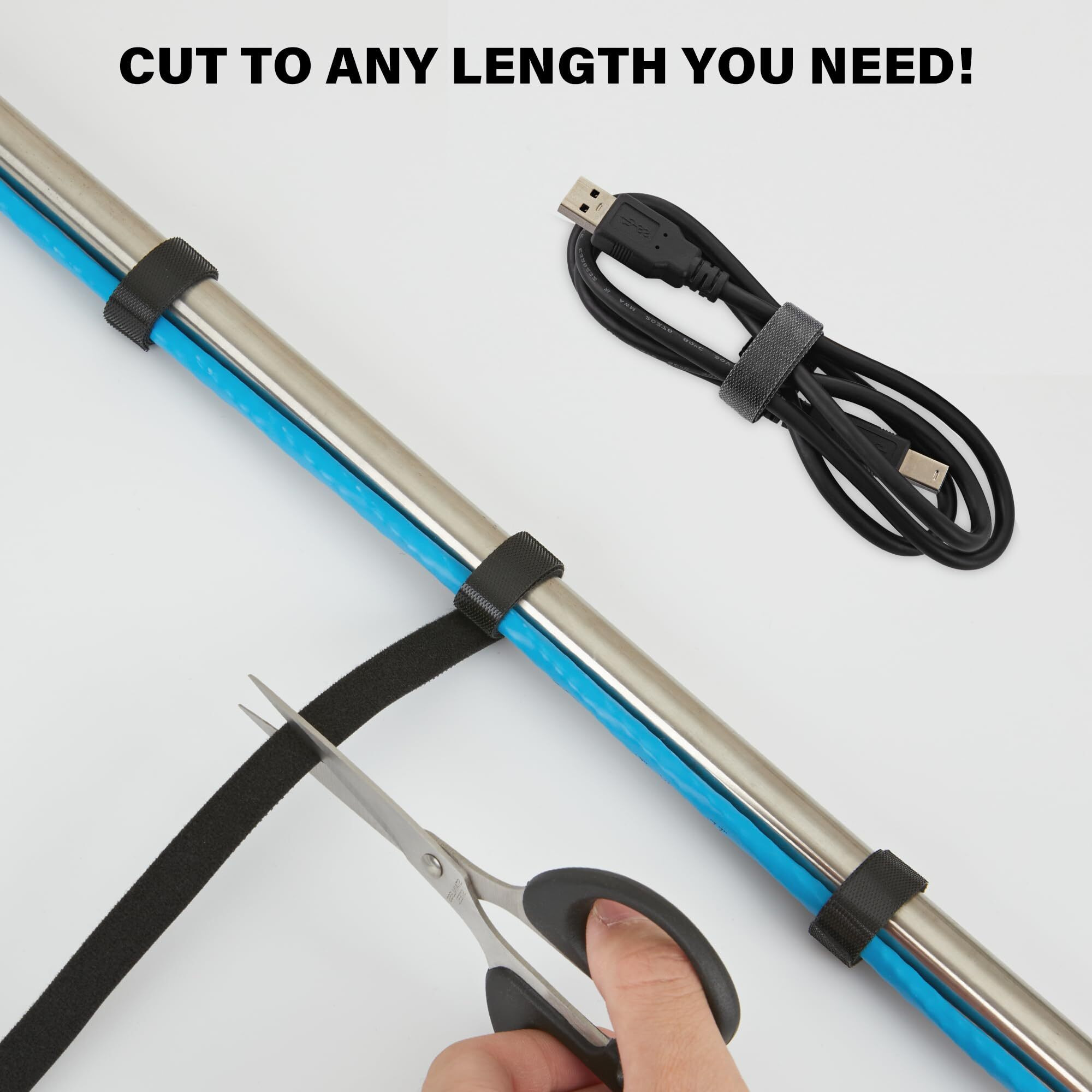 96 Ft X 1/2 Inch Hook And Loop Roll  Reusable Fastening Cable Ties  Multi-Purpose Cable Management Wire Ties Cable Straps For Organizing Home  Office And Data Centers