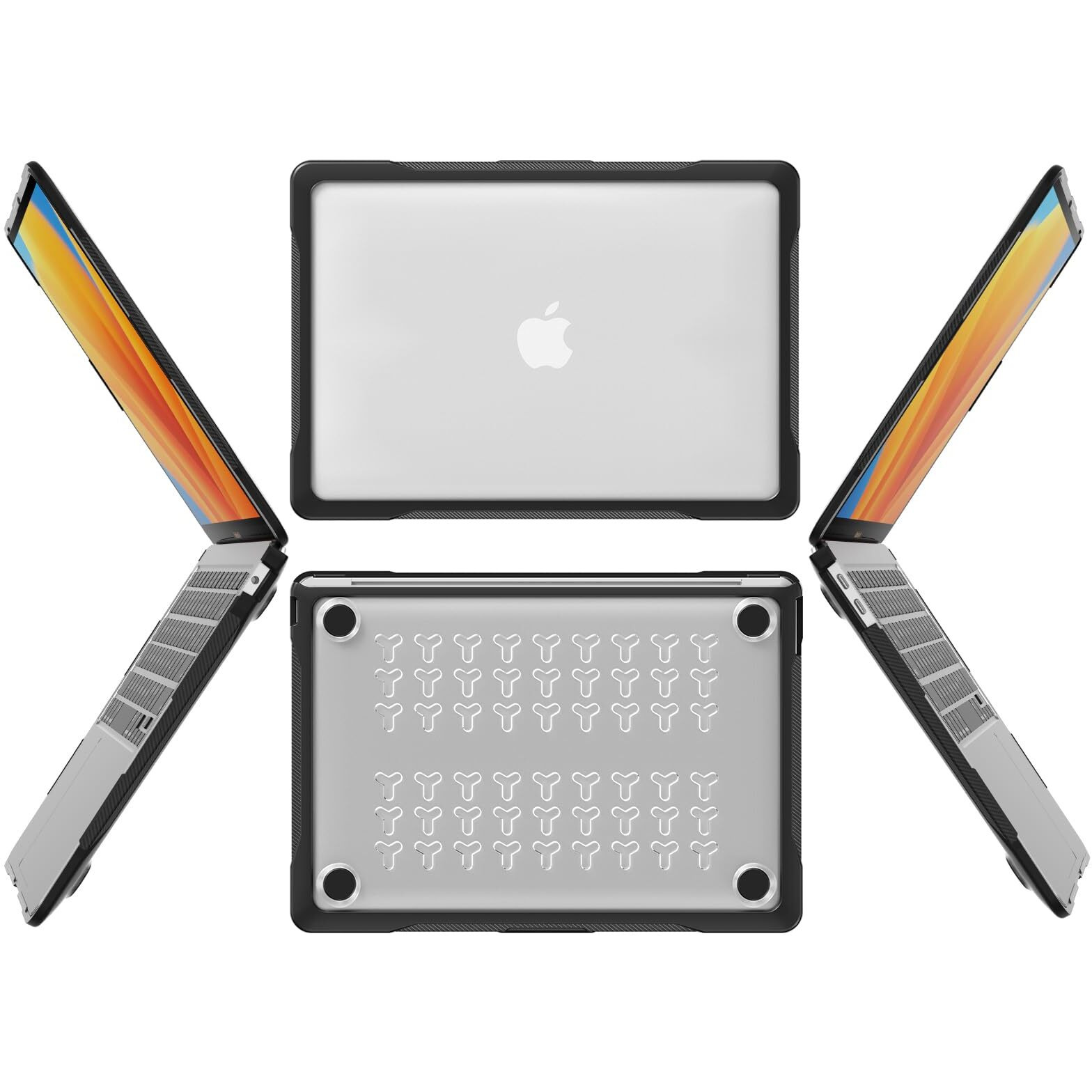 Batianda Ultimate Protection Case For Macbook Air 13 Inch 2021 2020 Release Model A2337 M1 Chip A2179 A1932 2019 Matte Carbon Fiber Edges Shockproof With Keyboard Cover Screen Protector Transparent