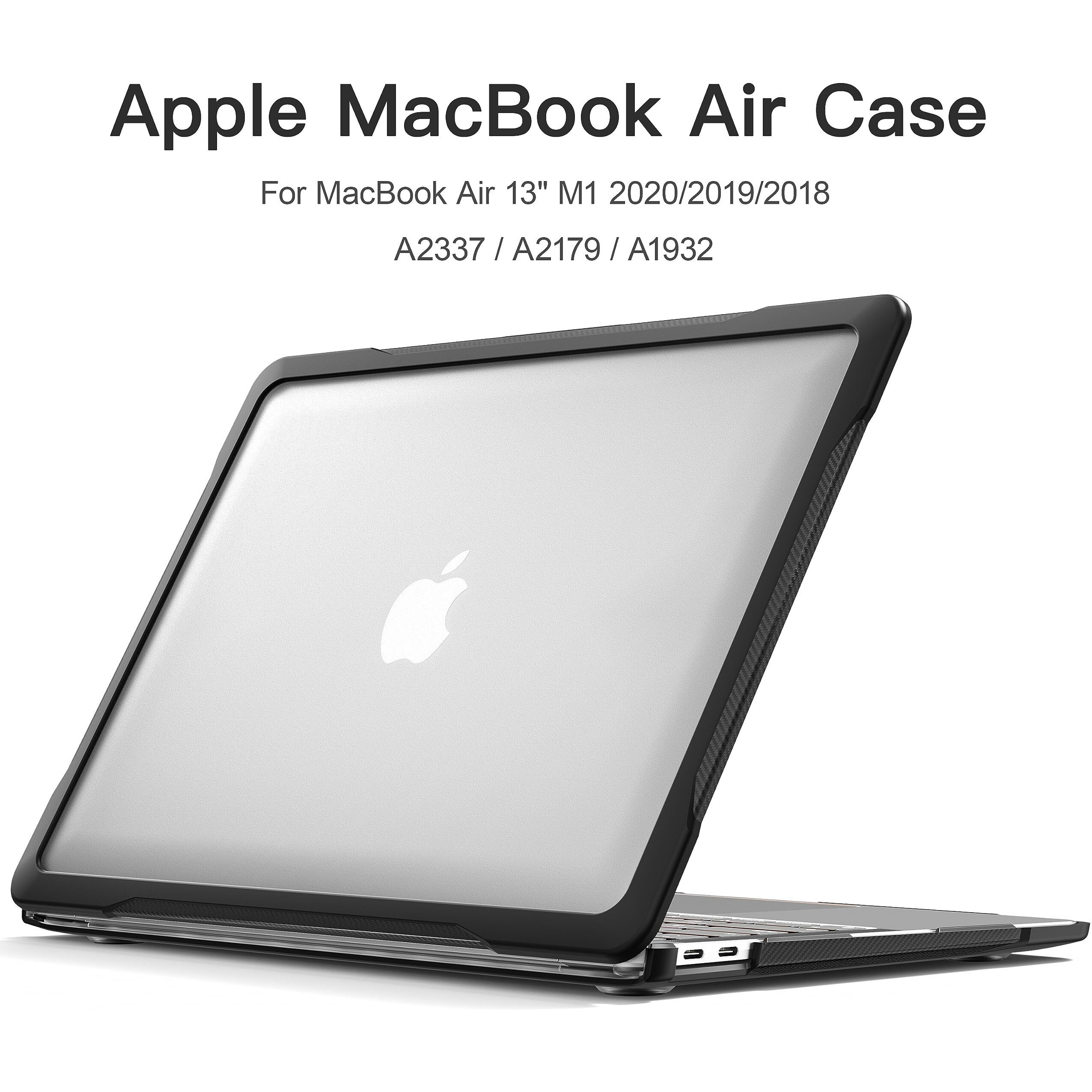 Batianda Ultimate Protection Case For Macbook Air 13 Inch 2021 2020 Release Model A2337 M1 Chip A2179 A1932 2019 Matte Carbon Fiber Edges Shockproof With Keyboard Cover Screen Protector Transparent
