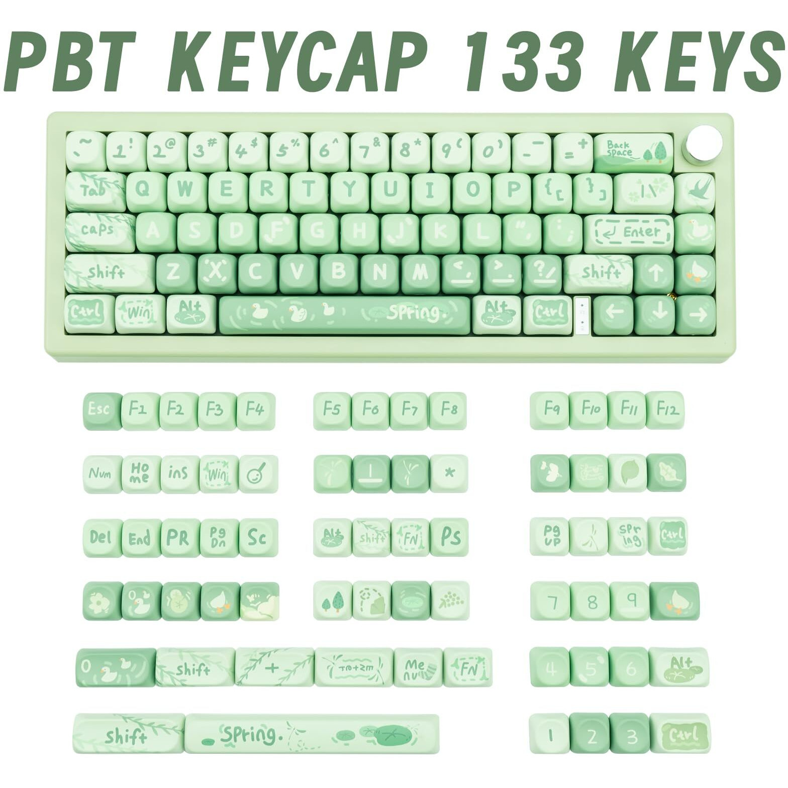 Coomickey Pbt Keycaps Moa Profile  Cute Keycaps Set  133 Keys Dye-Sublimation Keycaps With Key Puller For Cherry Gateron Mx Switches Mechanical Gaming Keyboard (Green Cartoon)