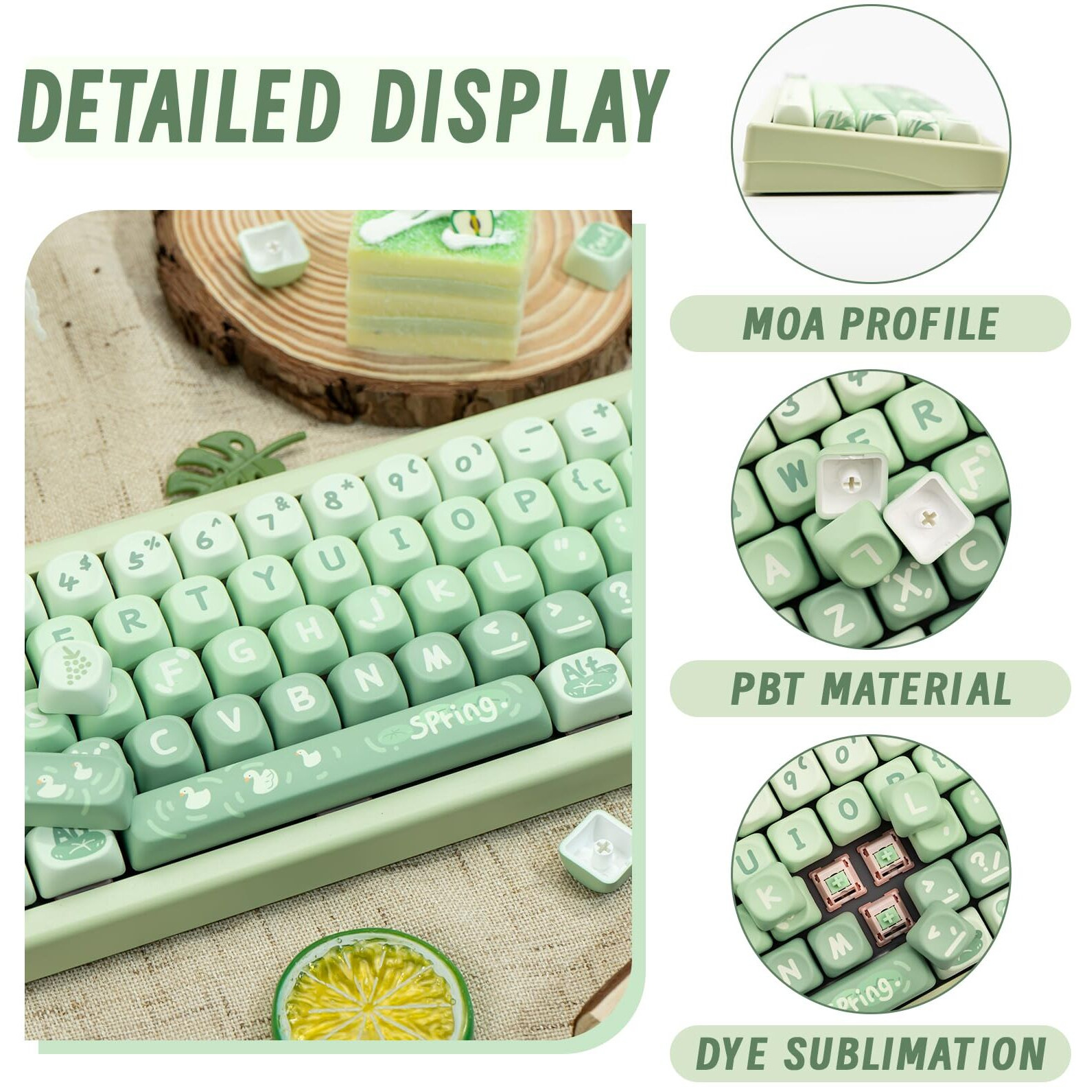 Coomickey Pbt Keycaps Moa Profile  Cute Keycaps Set  133 Keys Dye-Sublimation Keycaps With Key Puller For Cherry Gateron Mx Switches Mechanical Gaming Keyboard (Green Cartoon)