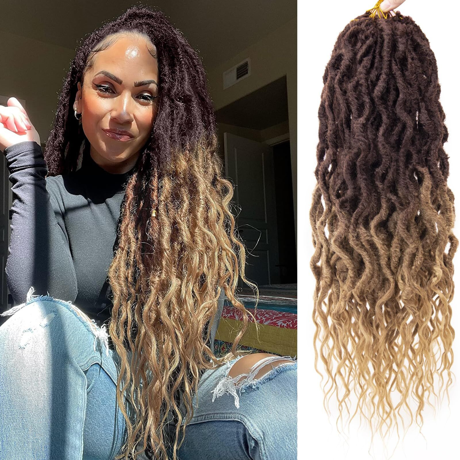 Faux Locs Crochet Hair 24Inch Goddess Locs Crochet Hair  6Packs Crochet Locs Soft Locs Curly Ends Faux Locs Synthetic Locs Crochet Hair Crochet Braids For Black Women Human Hair(33/27  24'')