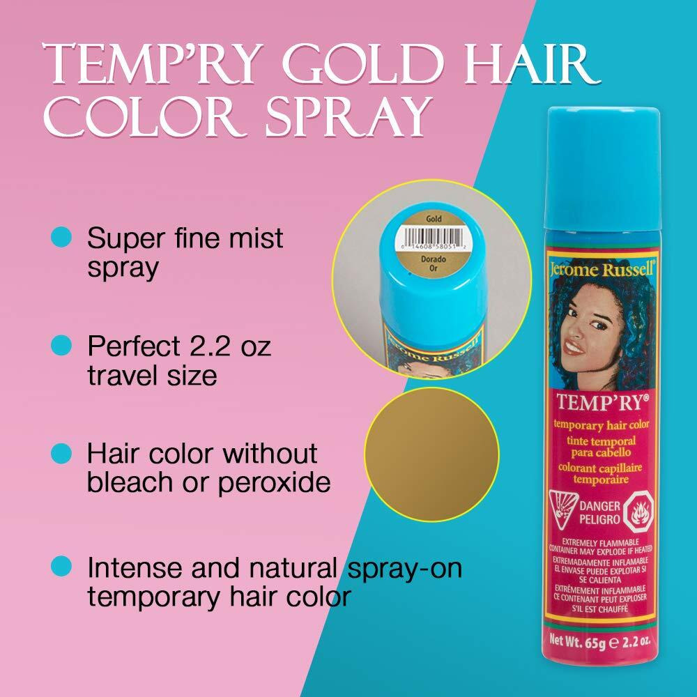 Jerome Russell Temp'Ry Spray-On Gold Hair Color  Non-Permanent  Easy To Apply And Wash Off  2.2 Ounce  3-Pack